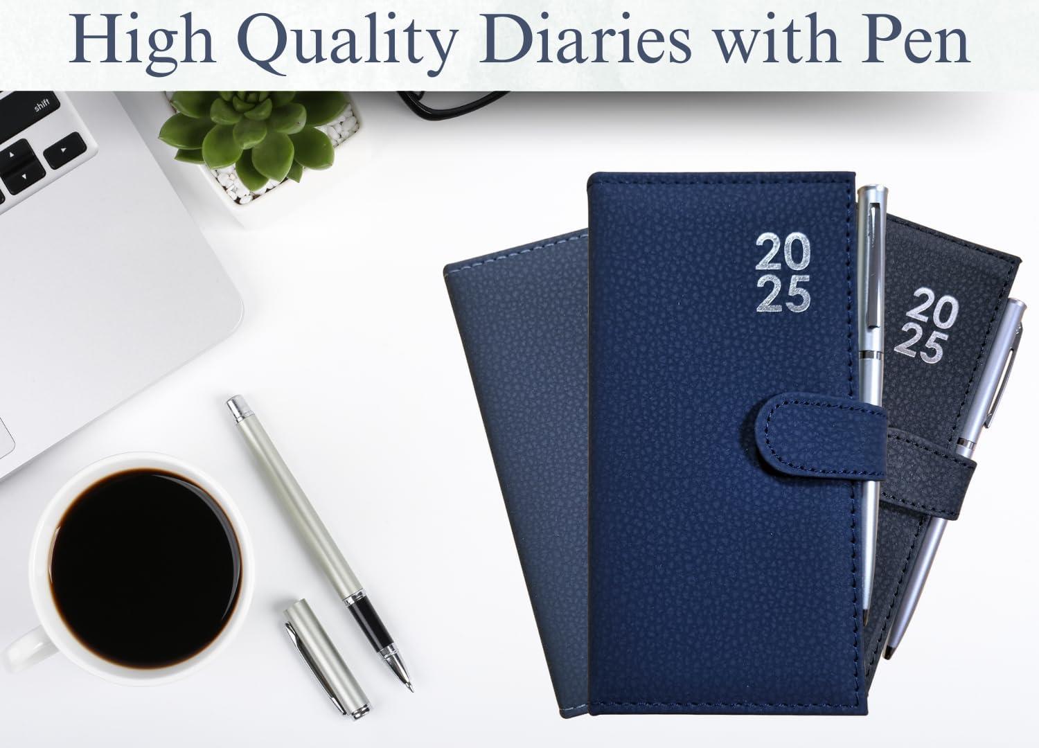 2025 Week To View Premium Padded Slim Pocket Diary Stud Close Diary With Pen - Picture 26 of 35