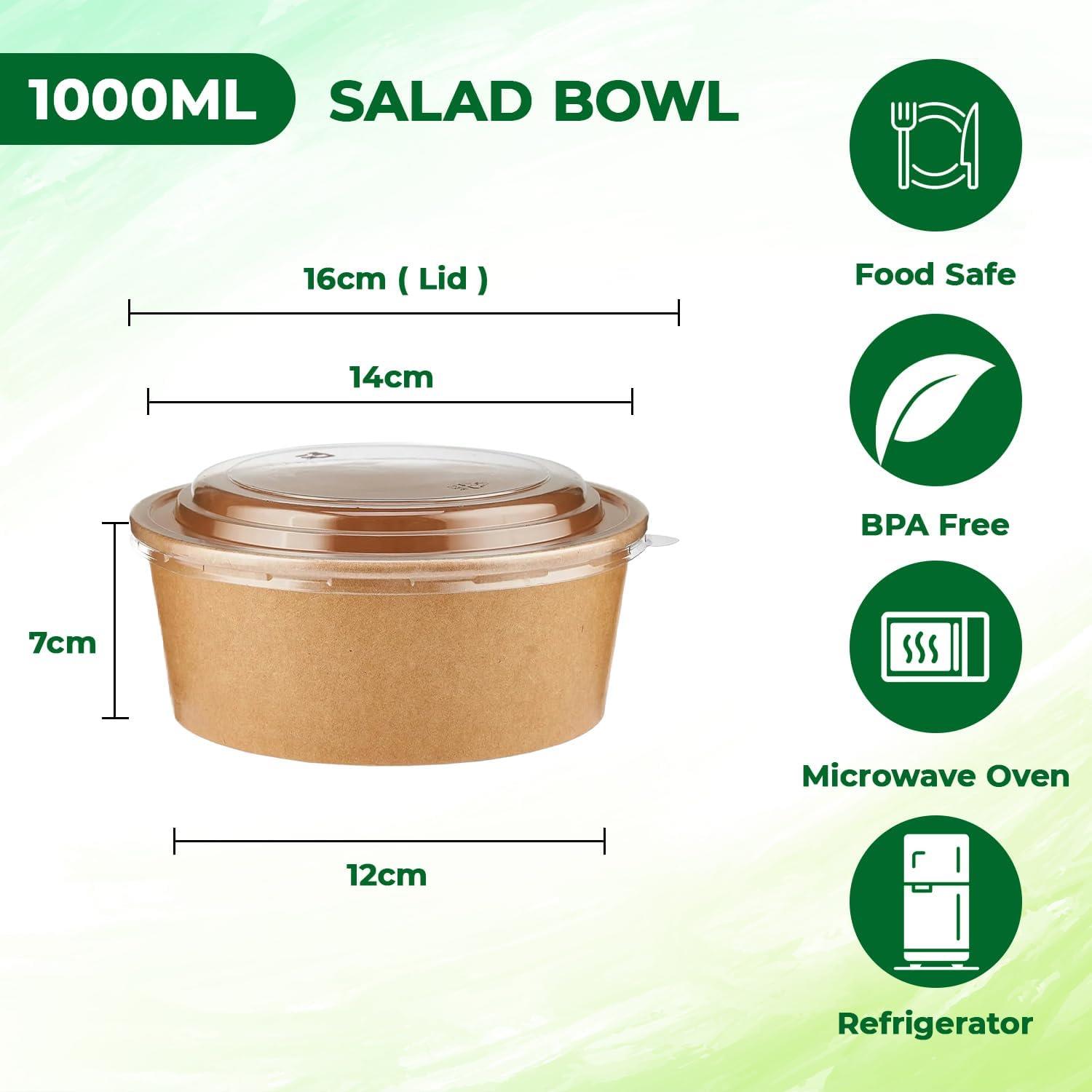 Disposable Kraft Salad Paper Bowls with Lids Takeaway Food Bowls Soup Containers - Picture 20 of 32