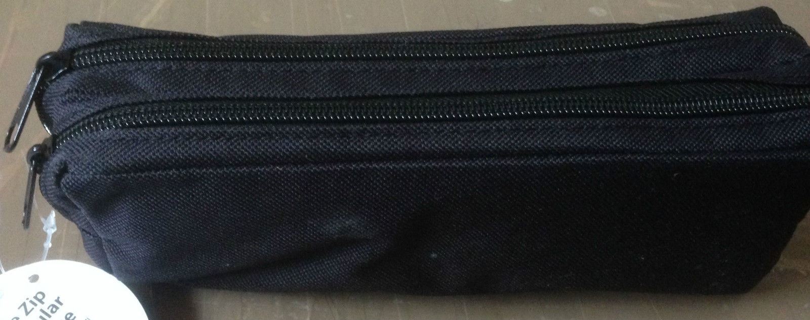 Double Pocket Zip Rectangular Large Fabric Pencil Case Assorted Colours School - Picture 2 of 5