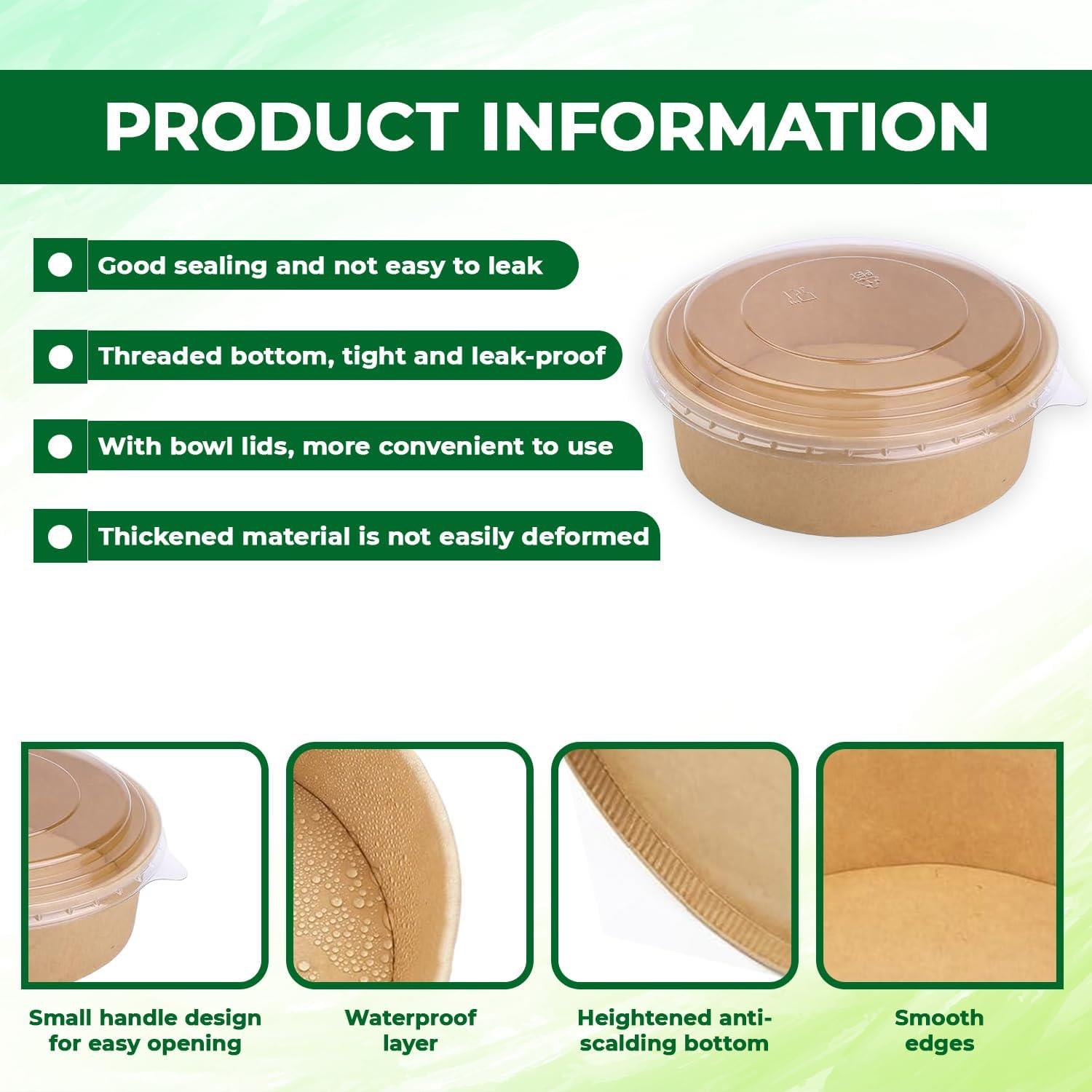 Disposable Kraft Salad Paper Bowls with Lids Takeaway Food Bowls Soup Containers - Picture 6 of 32
