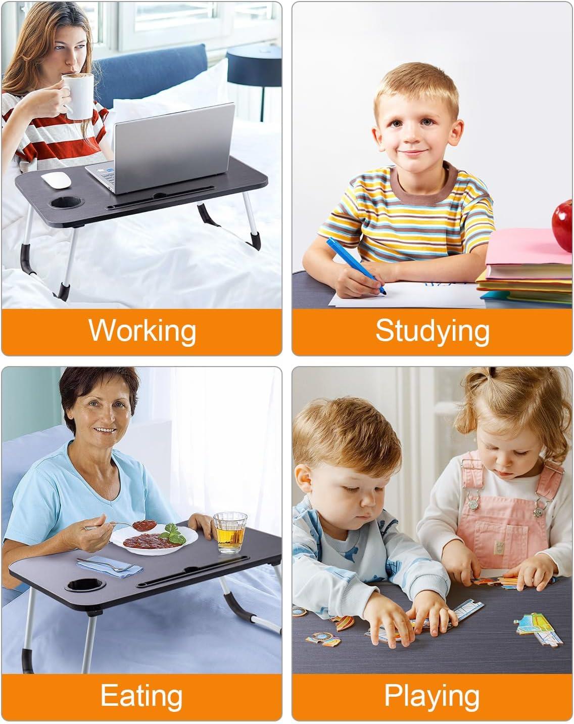 Laptop Bed Table Lap Standing Desk with Foldable Legs & Cup Slot Sofa Bed Stand - Picture 8 of 39