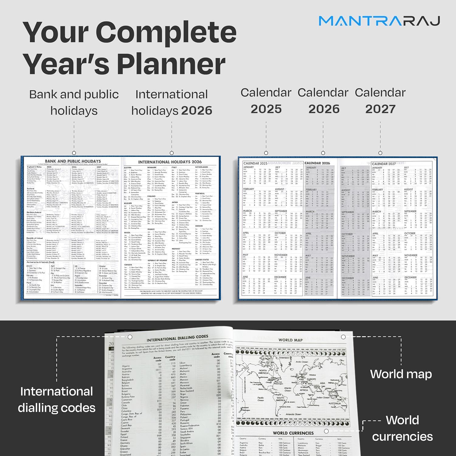 2026 Diary A5 Hardback 2 Pages Per Day Diary Casebound Classic Office Desk Diary - Picture 14 of 15