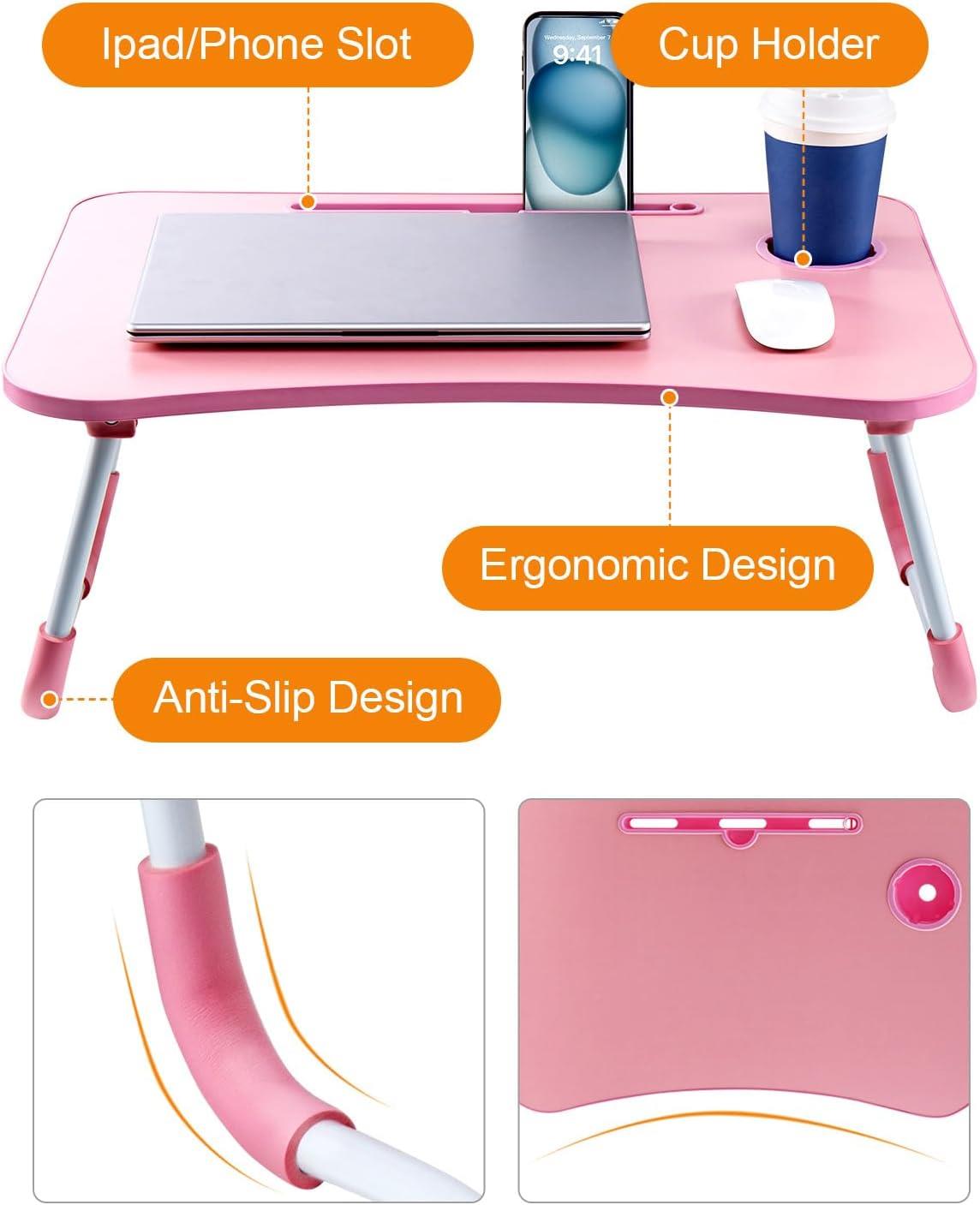 Laptop Bed Table Lap Standing Desk with Foldable Legs & Cup Slot Sofa Bed Stand - Picture 30 of 39
