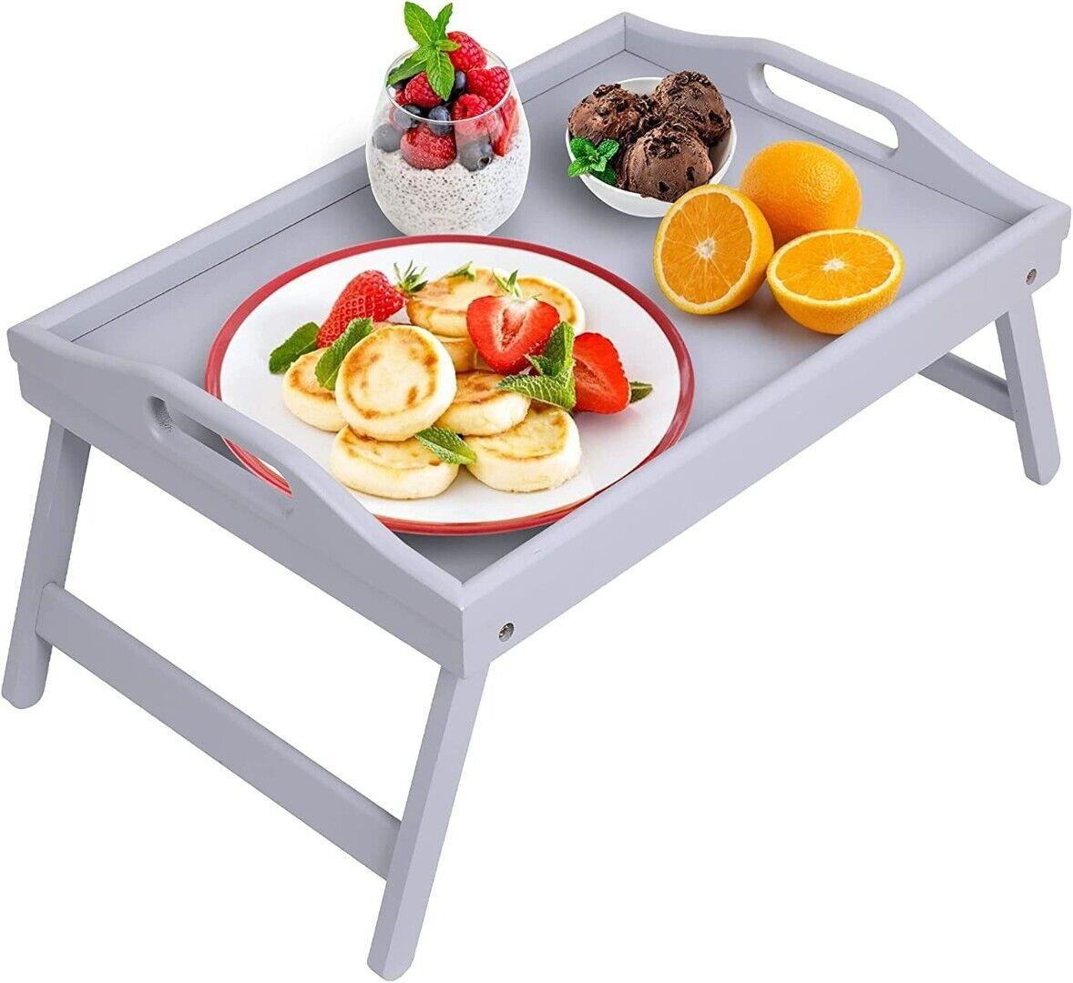 Multipurpose Bamboo Bed Tray Table With Handles And Foldable Legs - Picture 3 of 15