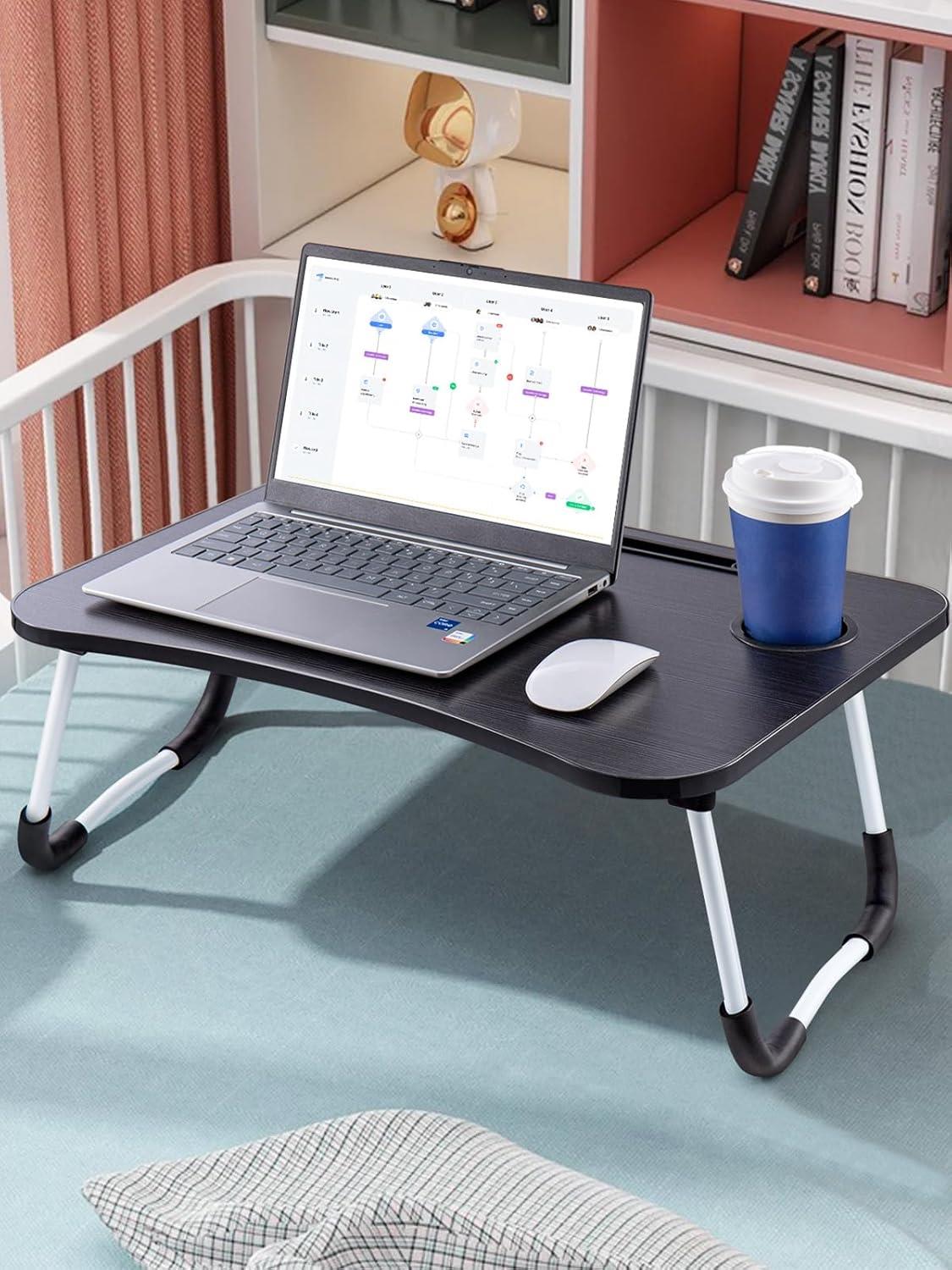 Laptop Bed Table Lap Standing Desk with Foldable Legs & Cup Slot Sofa Bed Stand - Picture 5 of 39