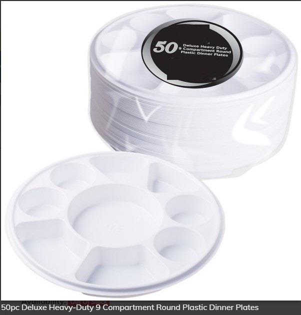 Deluxe Heavy-Duty Compartment Plastic Reusable Dinner Party Plates - Picture 13 of 16