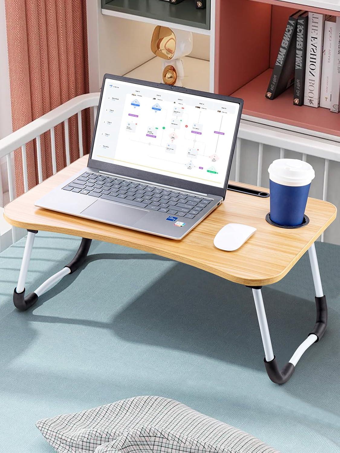 Laptop Bed Table Lap Standing Desk with Foldable Legs & Cup Slot Sofa Bed Stand - Picture 25 of 39