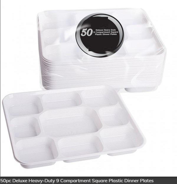 Deluxe Heavy-Duty Compartment Plastic Reusable Dinner Party Plates - Picture 14 of 16