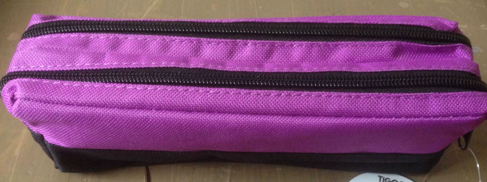 Double Pocket Zip Rectangular Large Fabric Pencil Case Assorted Colours School - Picture 4 of 5