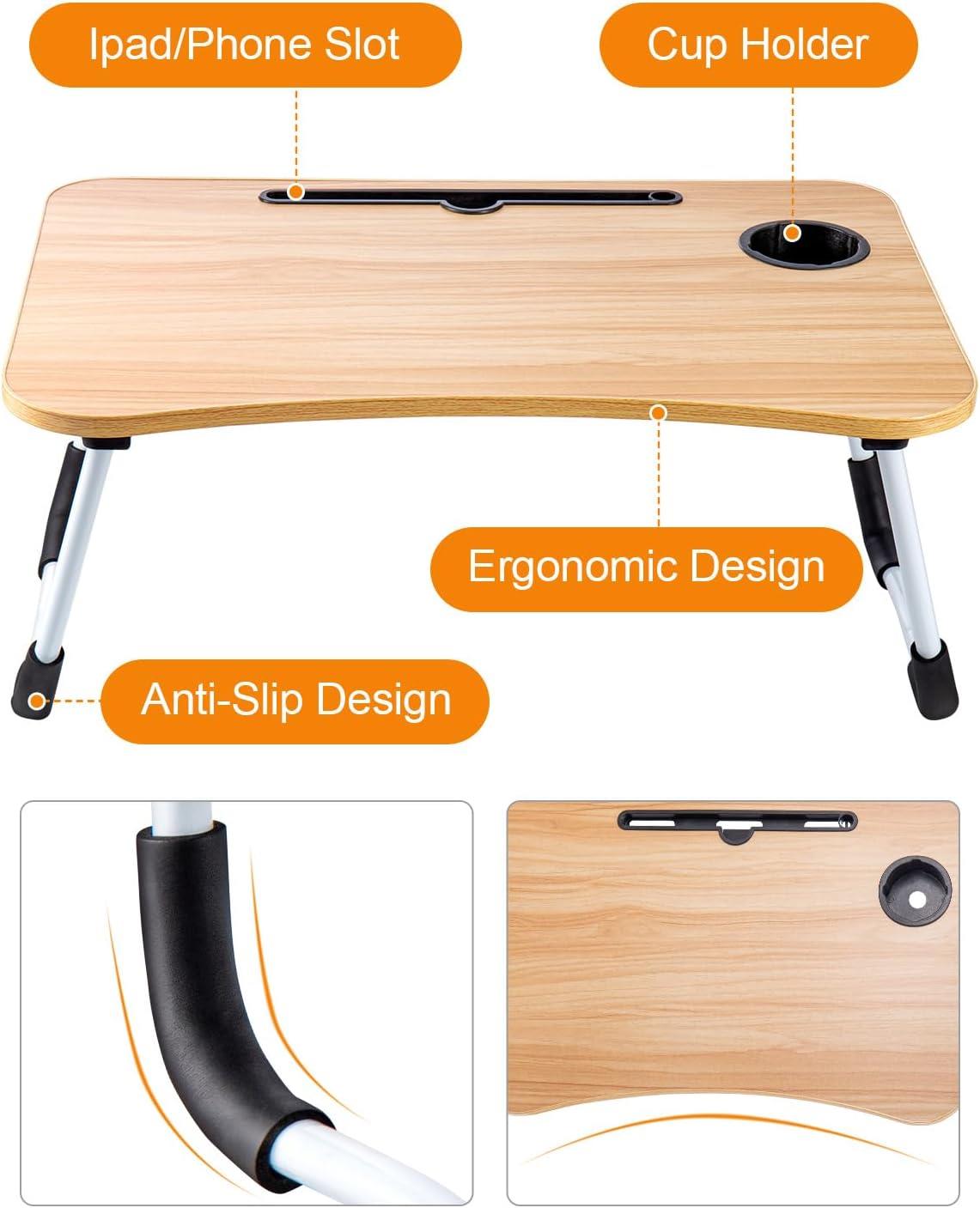 Laptop Bed Table Lap Standing Desk with Foldable Legs & Cup Slot Sofa Bed Stand - Picture 21 of 39