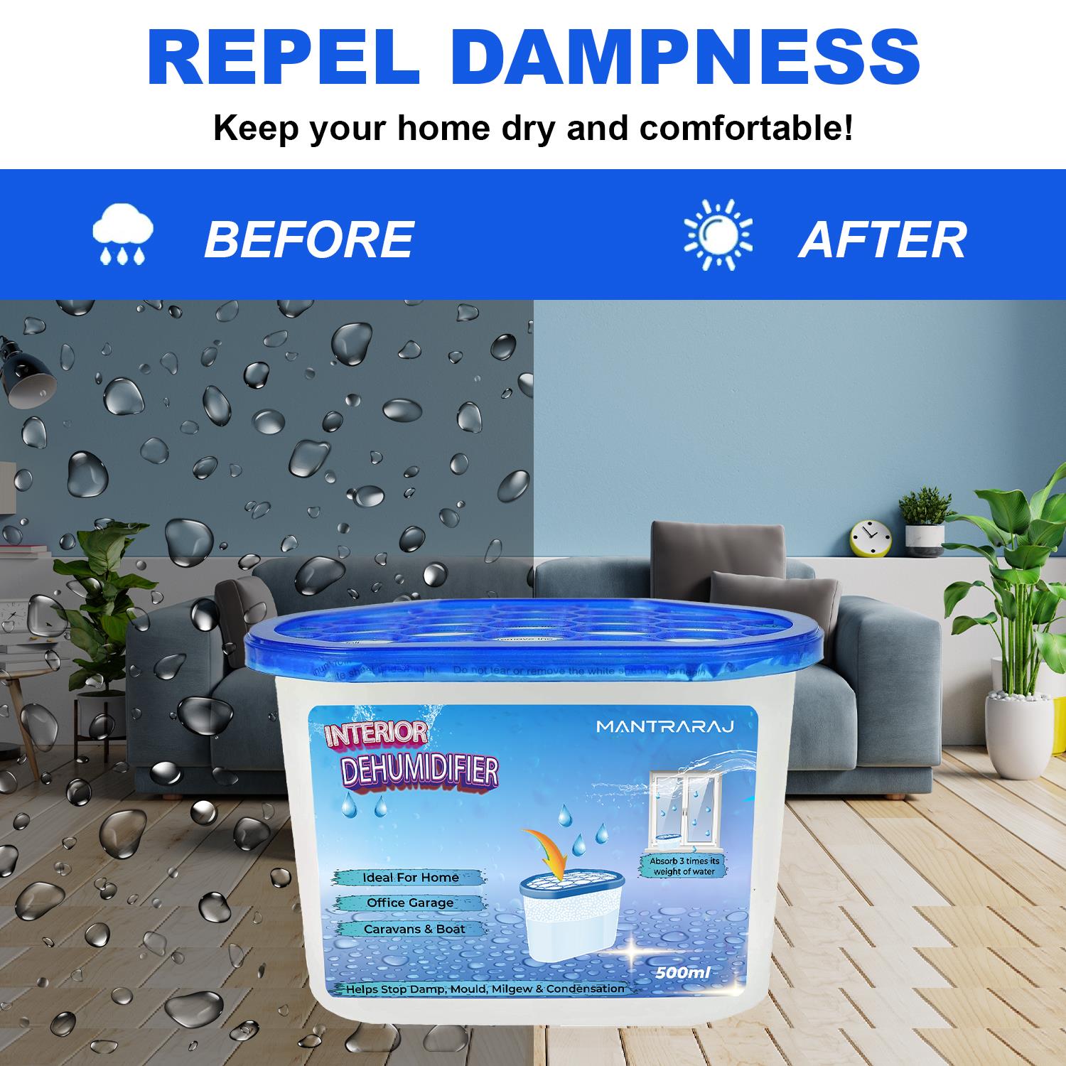 Interior Dehumidifiers 500ml Home Damp Moisture Absorber Disposable Dehumidifier - Picture 65 of 90