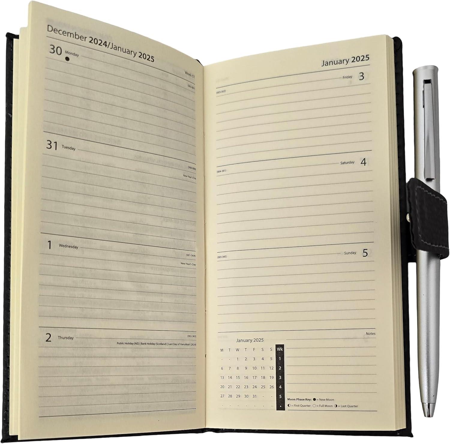 2025 Week To View Premium Padded Slim Pocket Diary Stud Close Diary With Pen - Picture 28 of 35