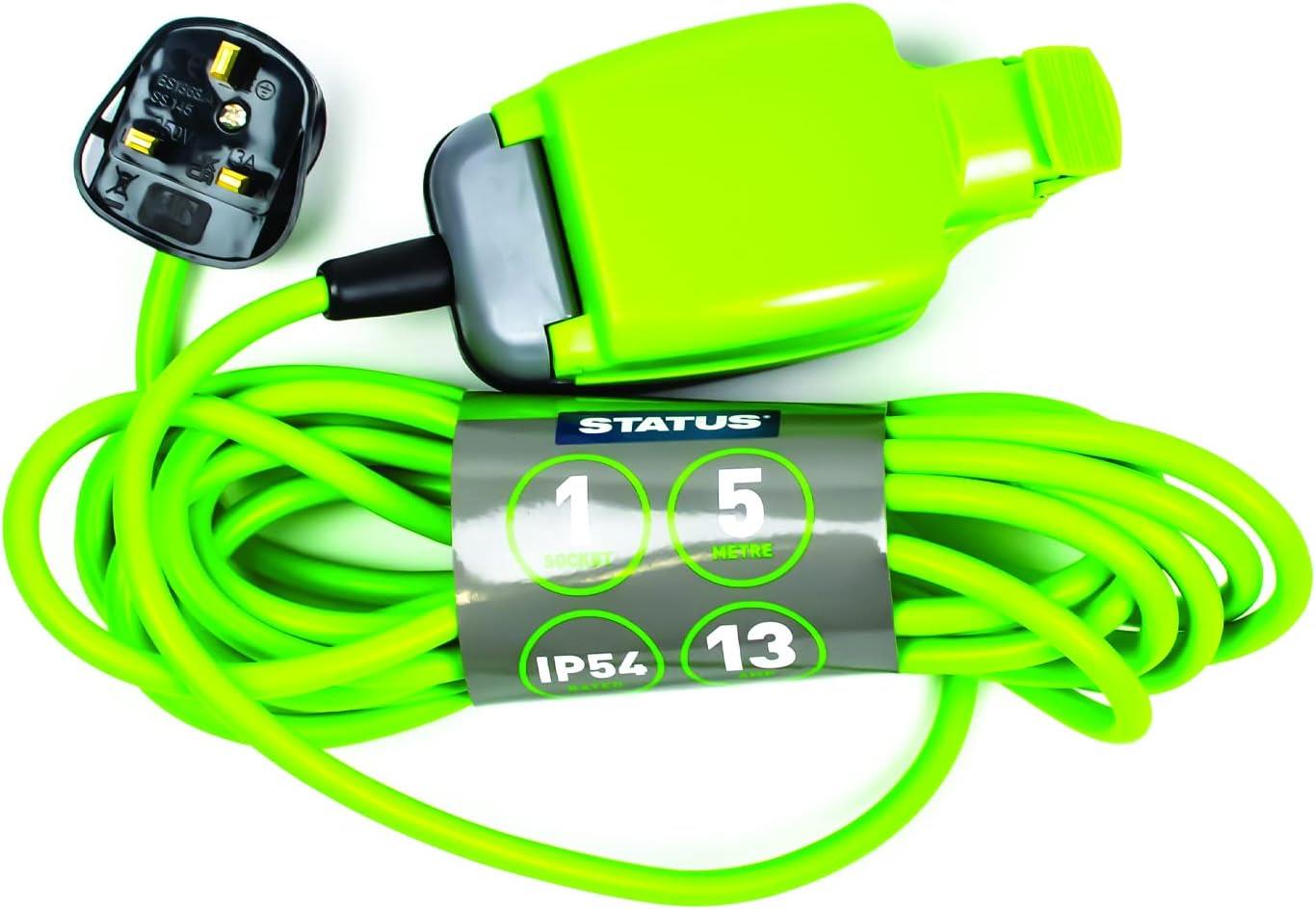 STATUS 1 Socket Extension Lead 5/10/15M Green Waterproof Extension Cable 13 amp