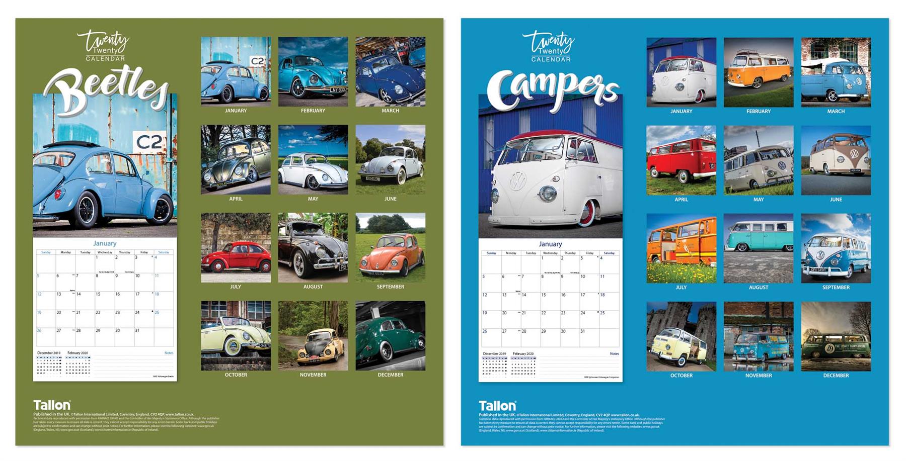 2019 Sqaure Calendar Beetles Car /& Campers Van