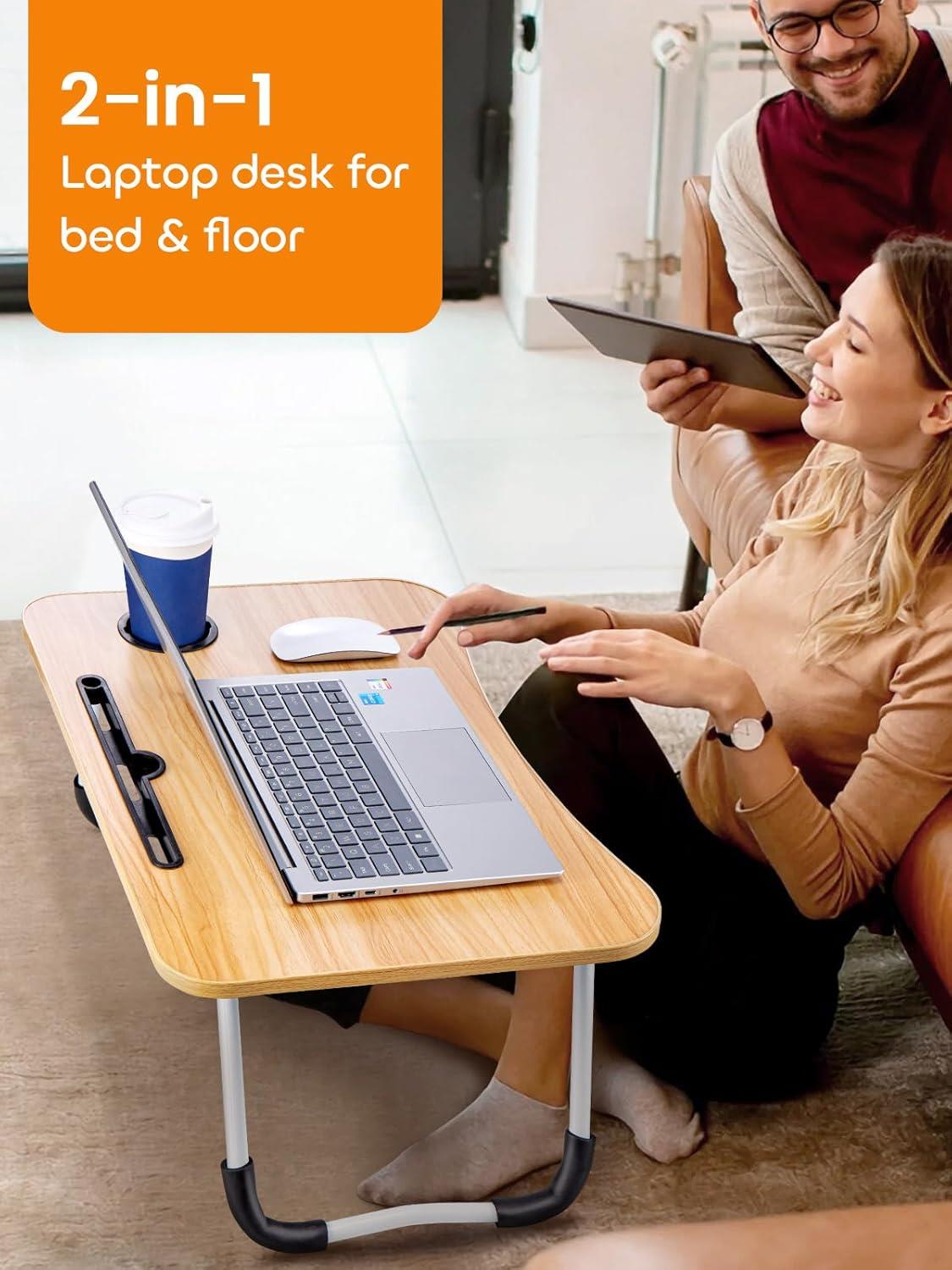 Laptop Bed Table Lap Standing Desk with Foldable Legs & Cup Slot Sofa Bed Stand - Picture 23 of 39