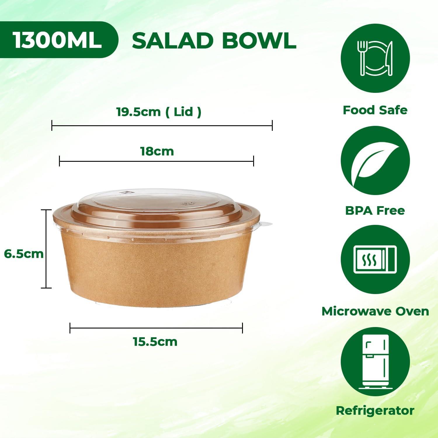 Disposable Kraft Salad Paper Bowls with Lids Takeaway Food Bowls Soup Containers - Picture 29 of 32