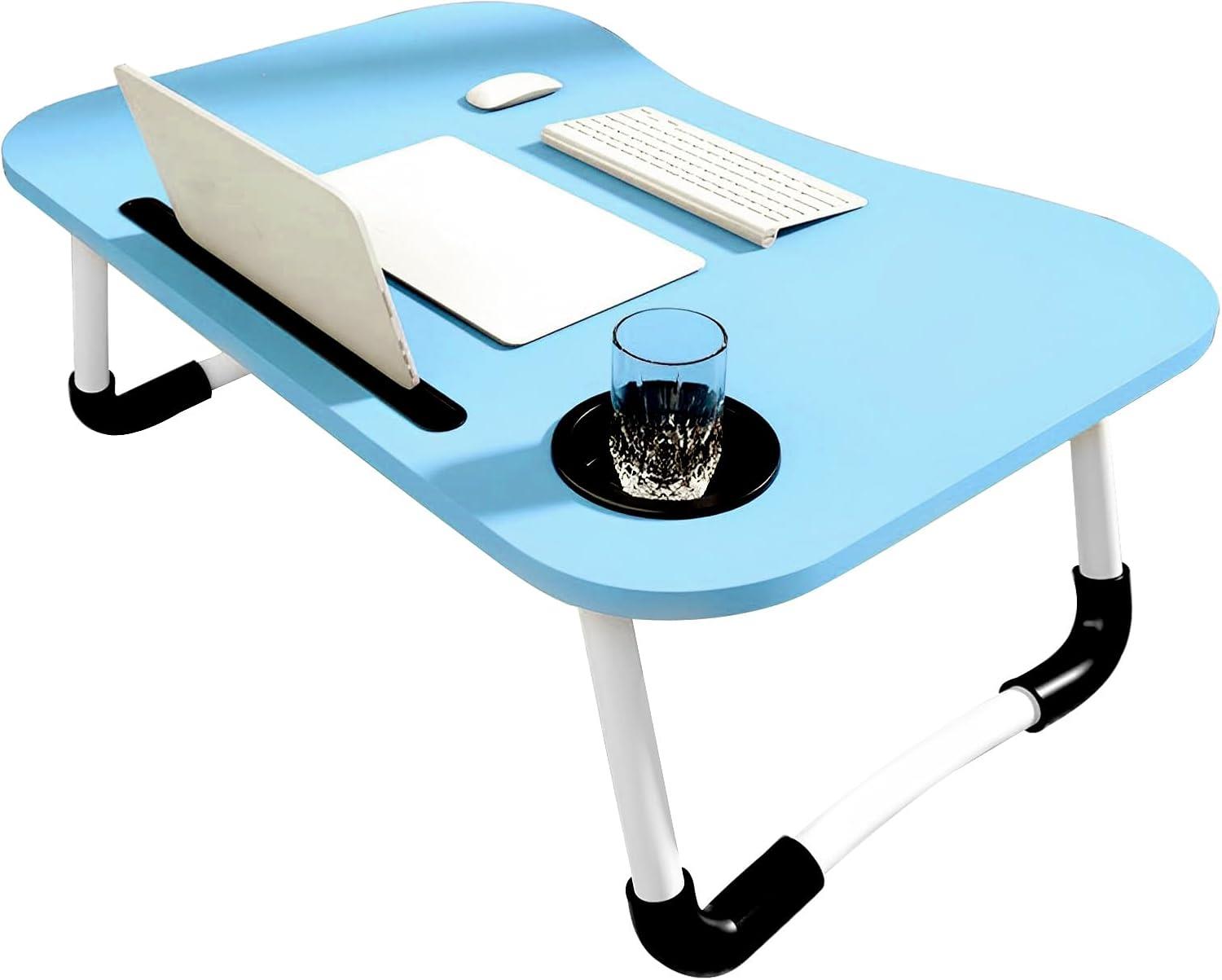 Laptop Bed Table Lap Standing Desk with Foldable Legs & Cup Slot Sofa Bed Stand - Picture 13 of 39