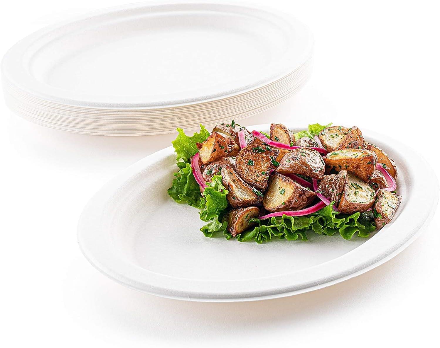 Strong Disposable Oval Plates Super Rigid Biodegradable Party Dinner Plate 10x8" - Picture 4 of 29