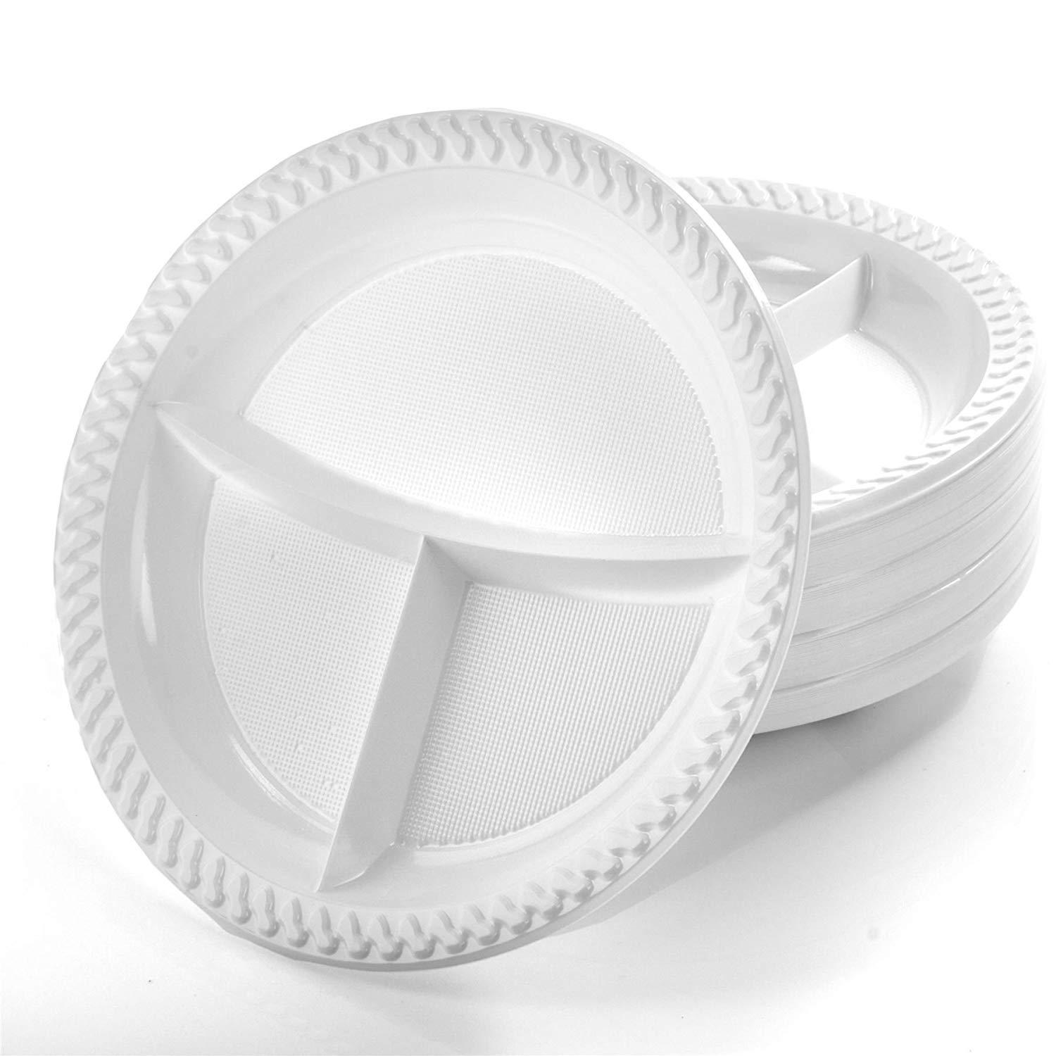 Deluxe Heavy-Duty Compartment Plastic Reusable Dinner Party Plates - Picture 9 of 16