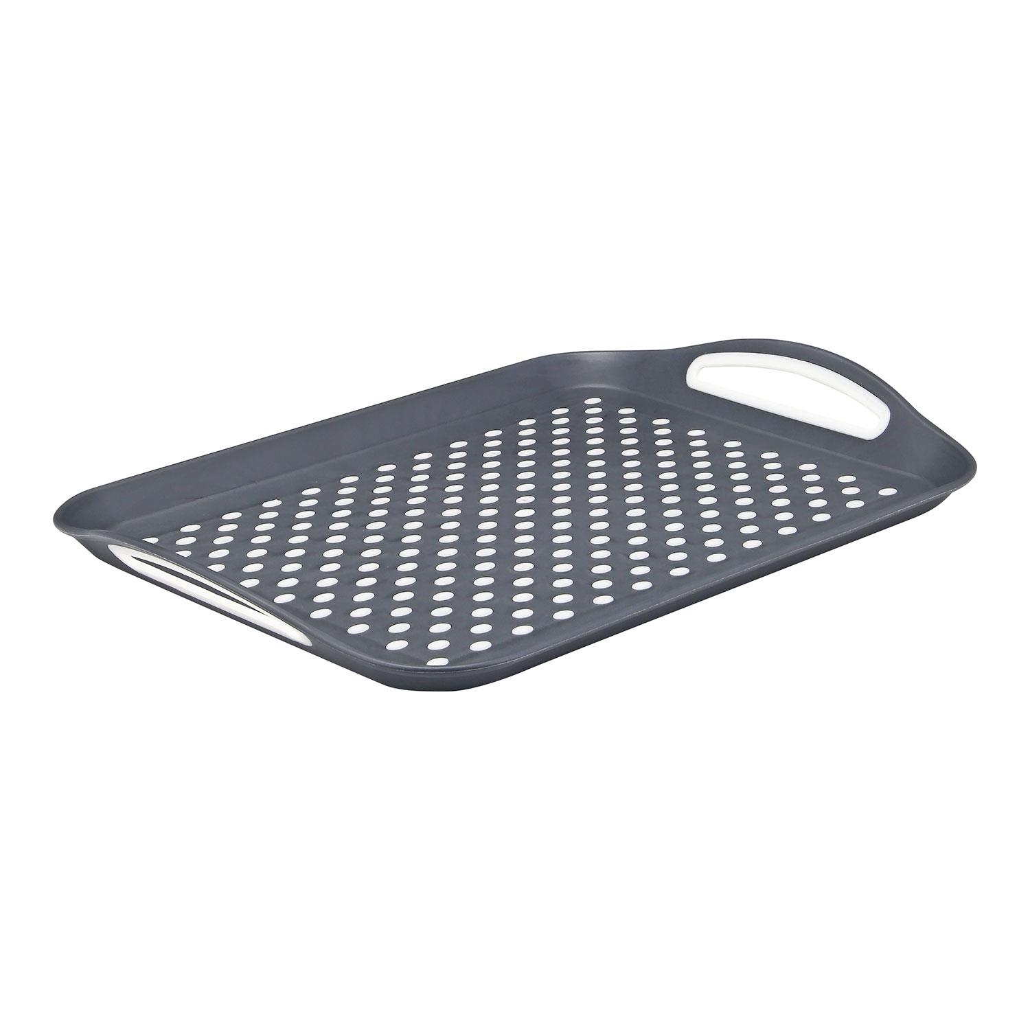 thumbnail image 2 of Anti-Slip Plastic Serving Tray - Black & White Food Tray, Microwave & Dishwasher Safe 2 of 9