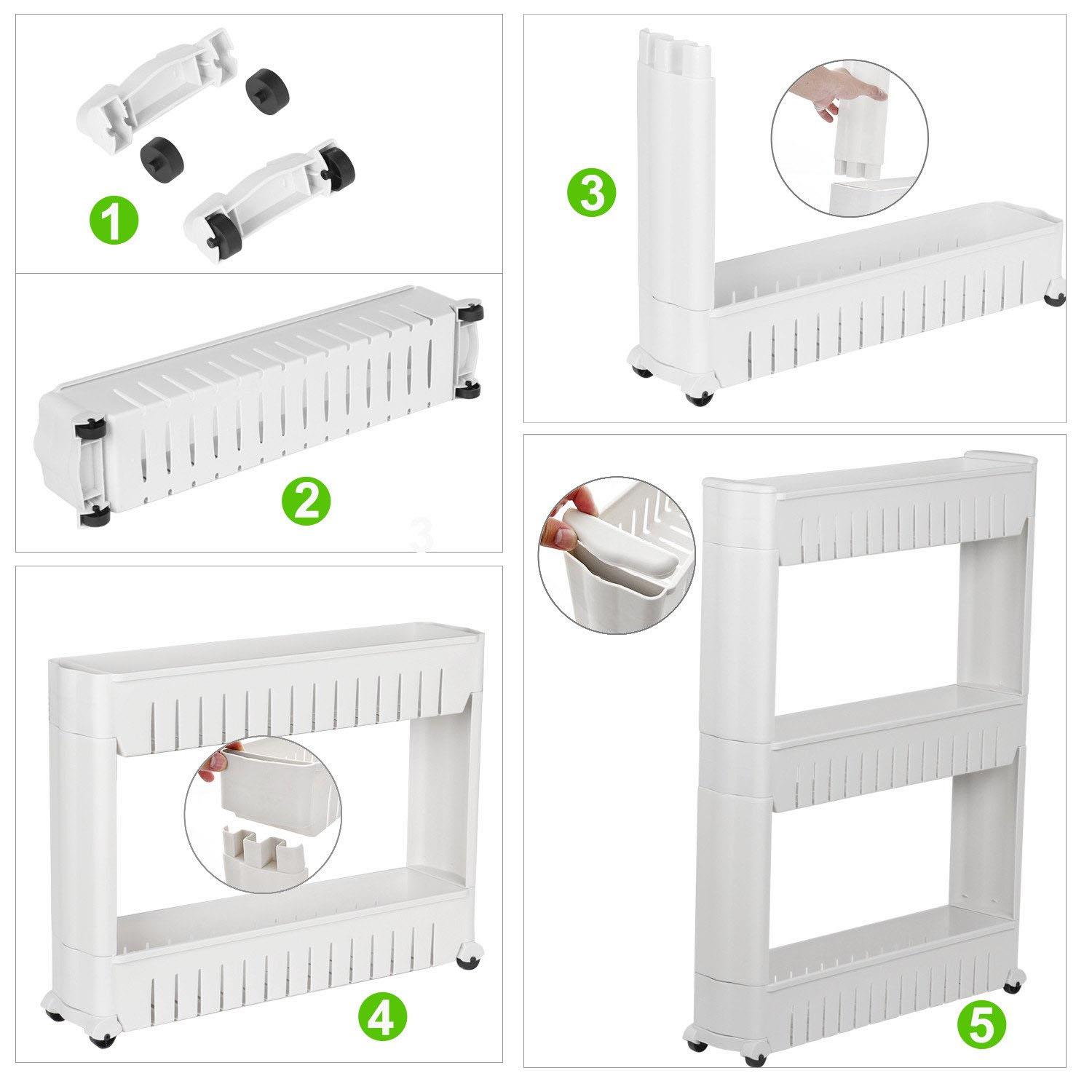 SLIM SLIDE OUT KITCHEN TROLLEY BATHROOM RACK HOLDER STORAGE SHELF ON WHEELS - Produktbild 5