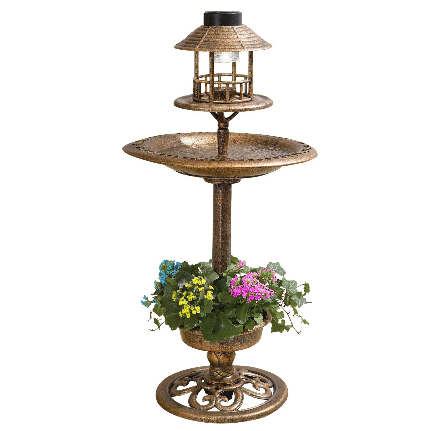 Bird Hotel Feeder & Bath With Solar Light Garden Ornamental Birds Table