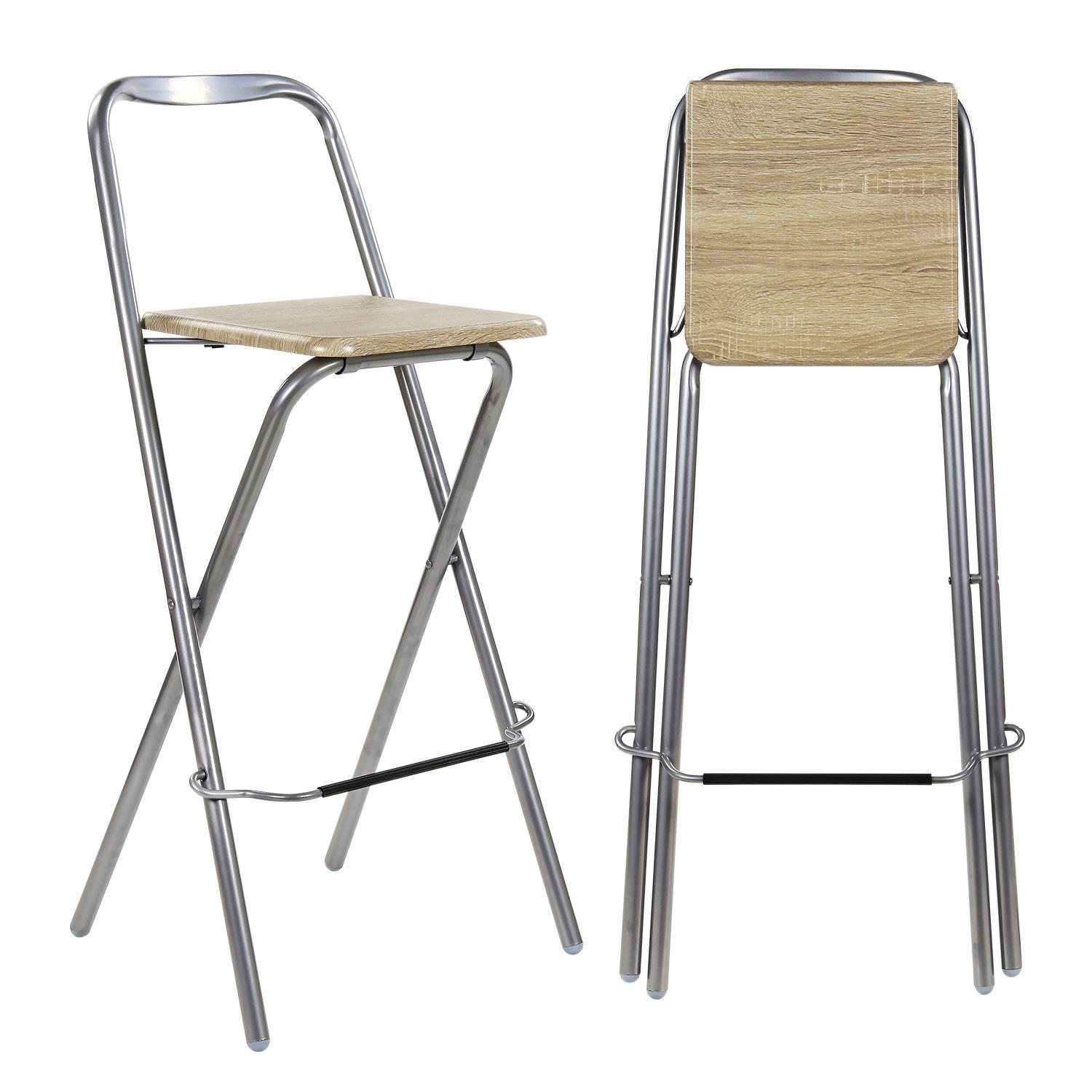 Wooden Home Office Bar Stool Breakfast Kitchen Seating Silver Frame Seat Chair