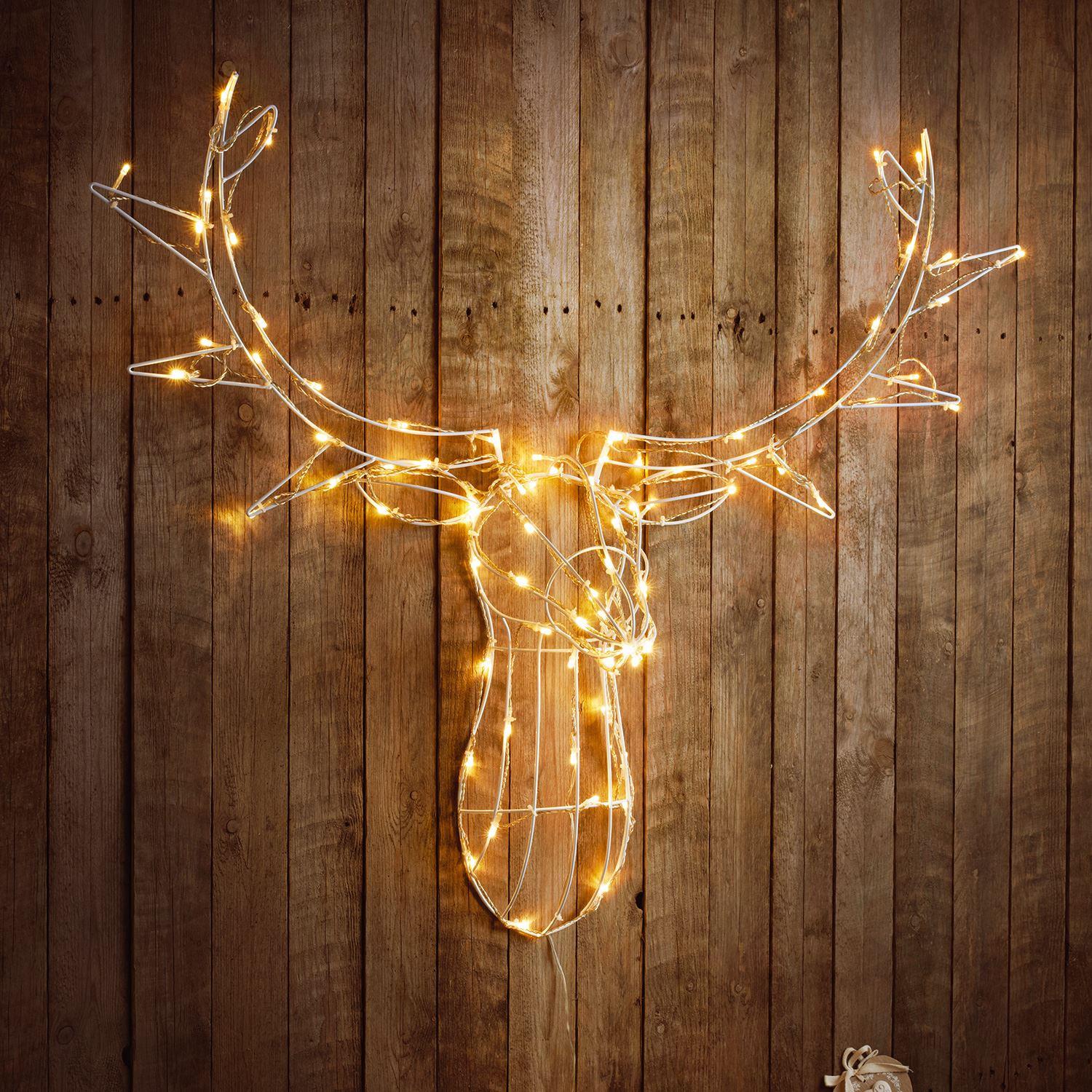85cm Light Up Reindeer Stag Head Wall Mount 80 Led Xmas Decoration Indoor Light - Picture 5 of 5