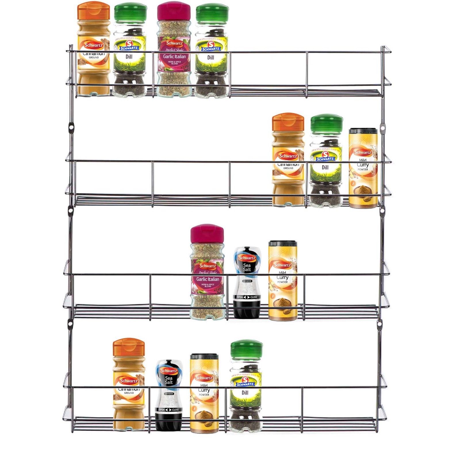 3/4/5/6 Tier Chrome Spice Herb Rack Holder Kitchen Jar Organiser Wall
