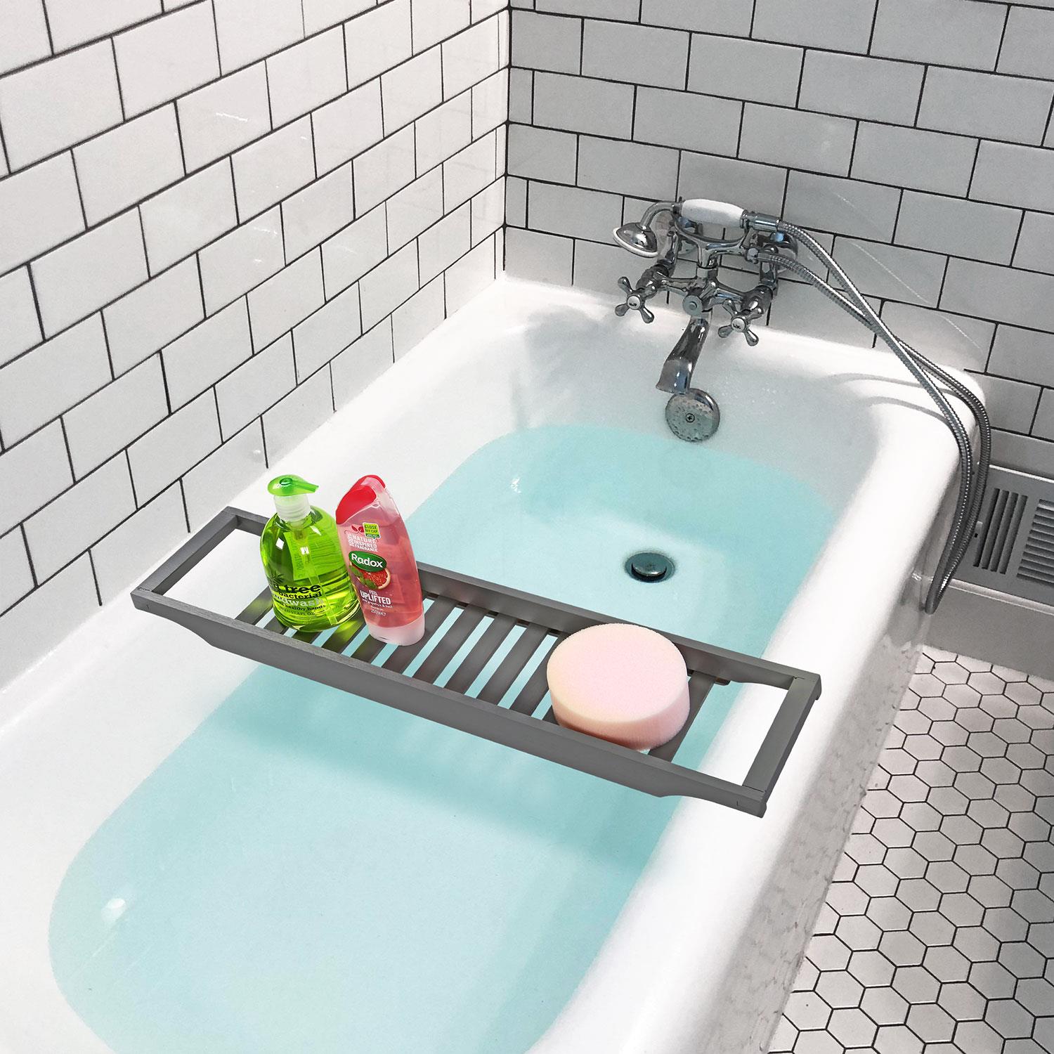 Bamboo Wood Bath Tub Rack Bathroom Shelf Tidy Tray Storage Caddy