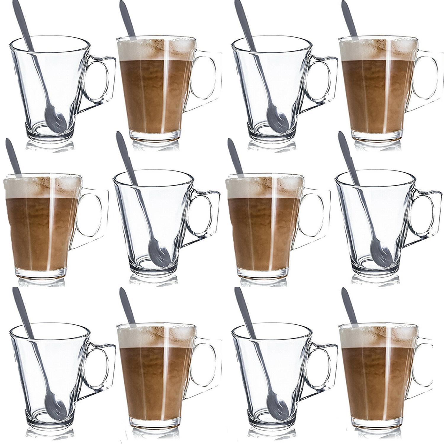 6x240ml Glass Cups Mugs for Coffee Tea Latte Cappucino /&Spoon high quality glass