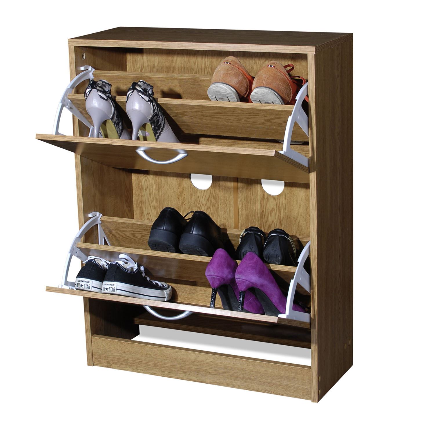 2 Drawer Shoe Storage Cupboard Wooden Furniture Footwear Stand