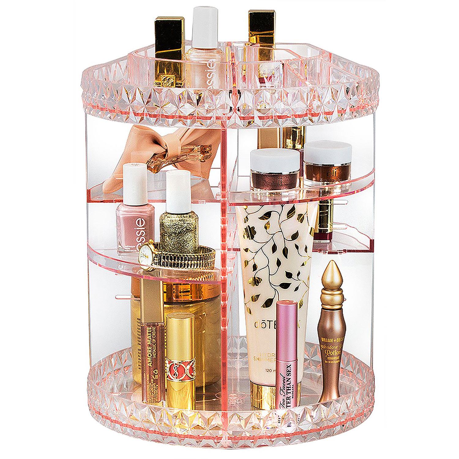 MAKEUP COSMETIC ORGANISER STORAGE BOX SHELF 360 DEGREE ROTATING DISPLAY ACRYLIC - Picture 9 of 22