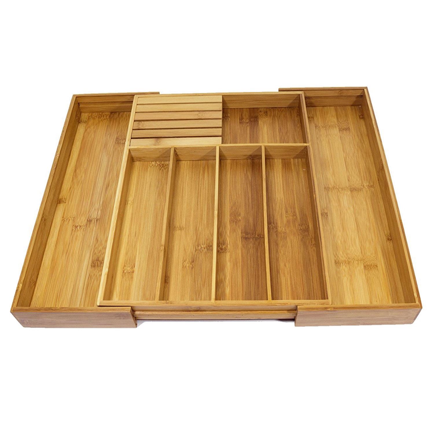 Bamboo Expandable Cutlery Tray Holder Tidy Drawer Organiser with Knife Block New 5054667131312