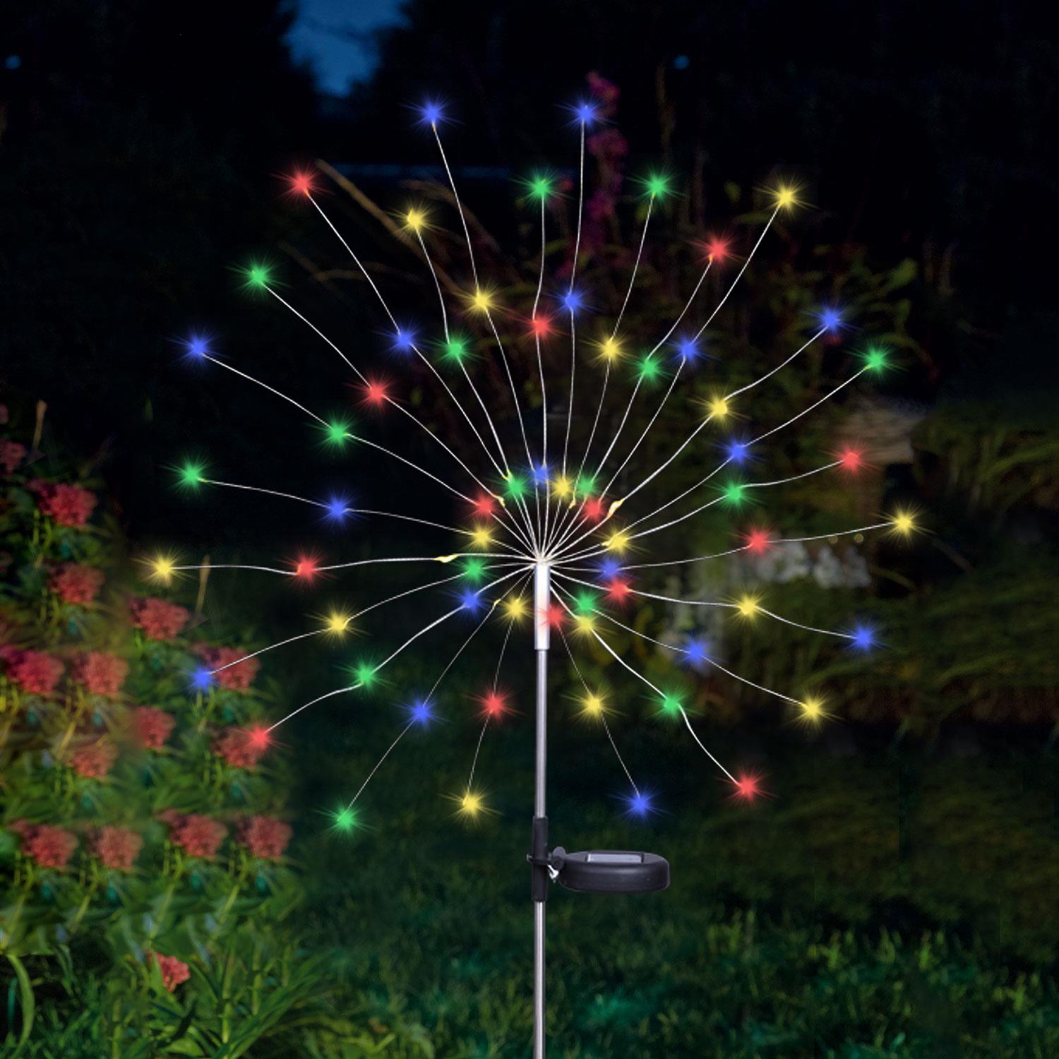 90 LED Solar Powered Firework Starburst Stake Light Multi Colour Garden