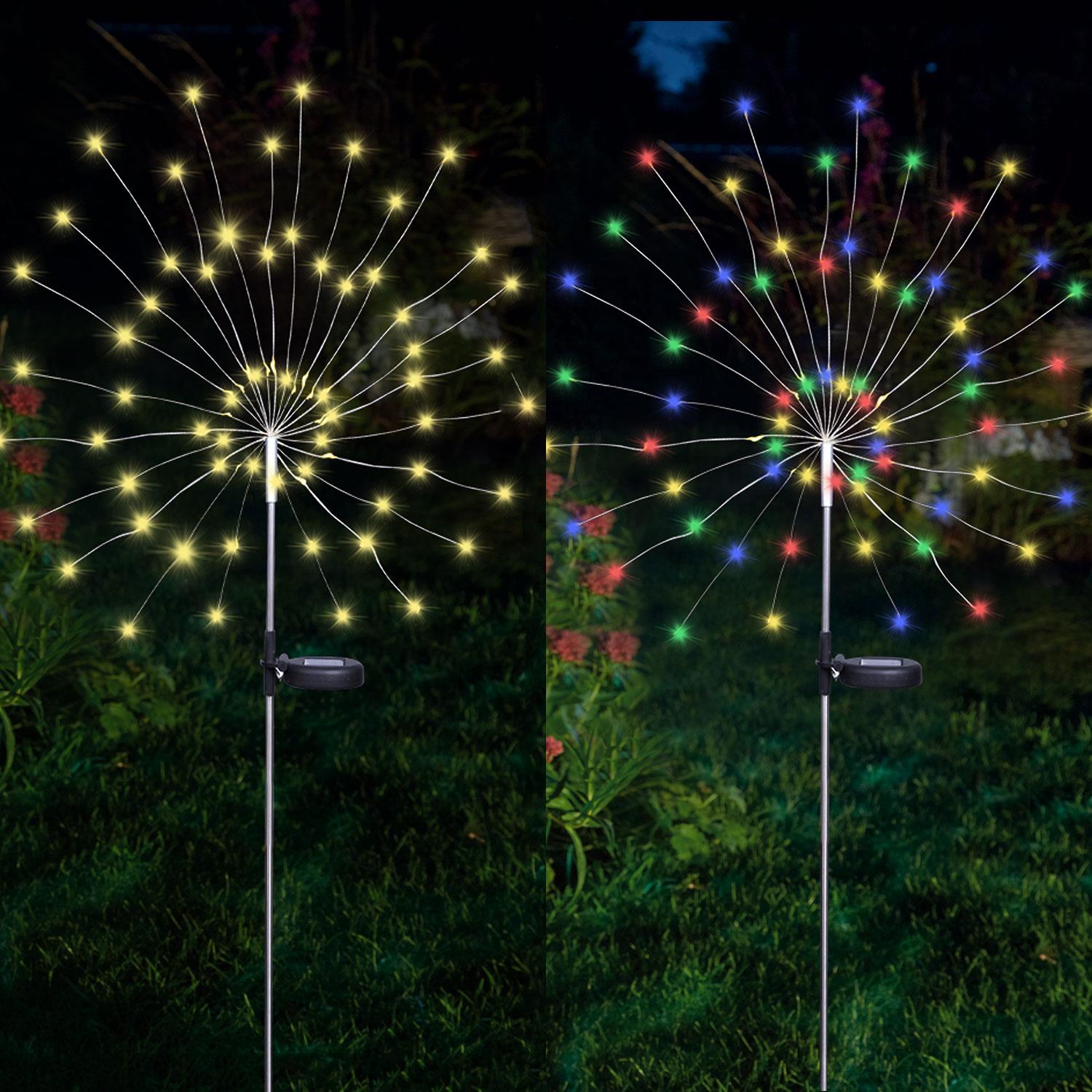 White/Multi 90 LED Solar Powered Firework Starburst Stake Light Garden