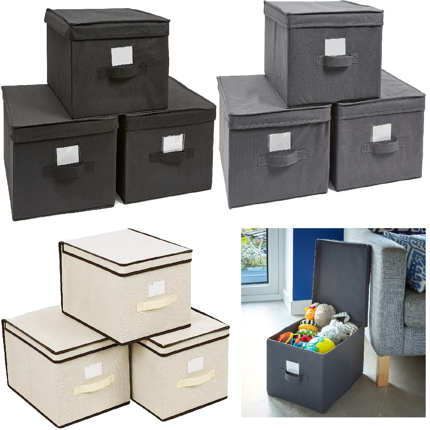 Set of 3 Foldable Collapsible Fabric Storage Basket Organiser Cubes