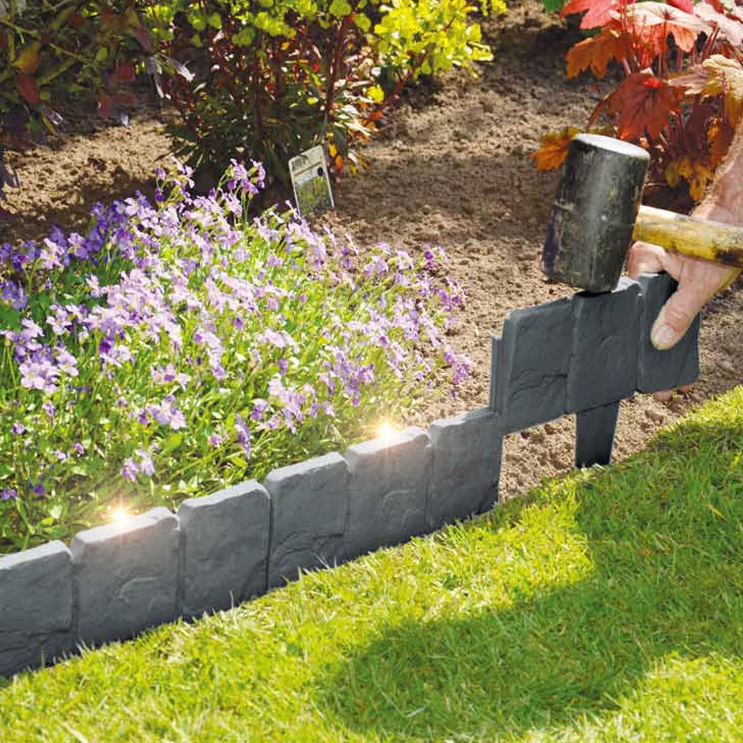 GARDEN BORDER LAWN EDGING FLEXIBLE PLASTIC FLOWER BED HAMMER IN PATH EDGE FENCE - Picture 62 of 86