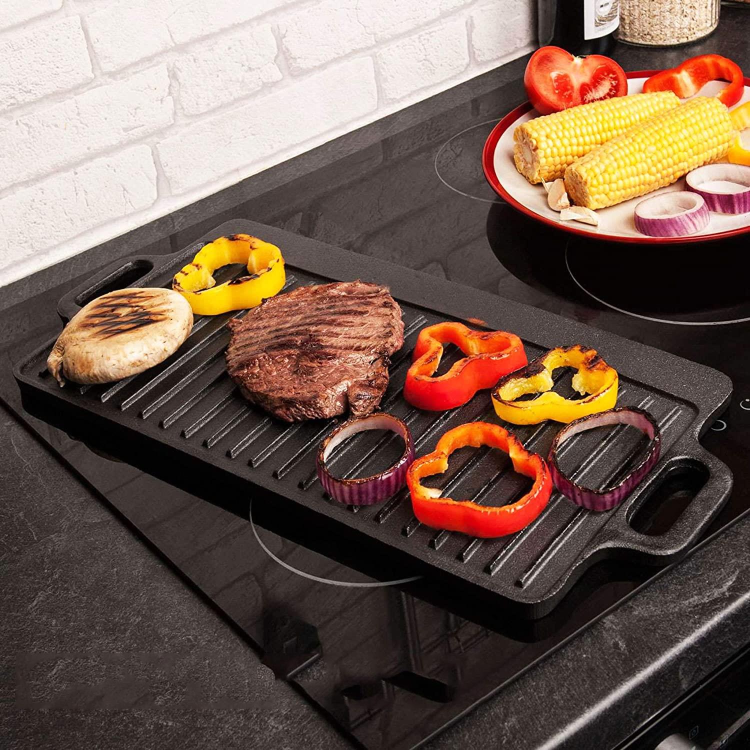 NonStick Cast Iron Reversible Griddle Plate Grill Pan Indoor BBQ Hob