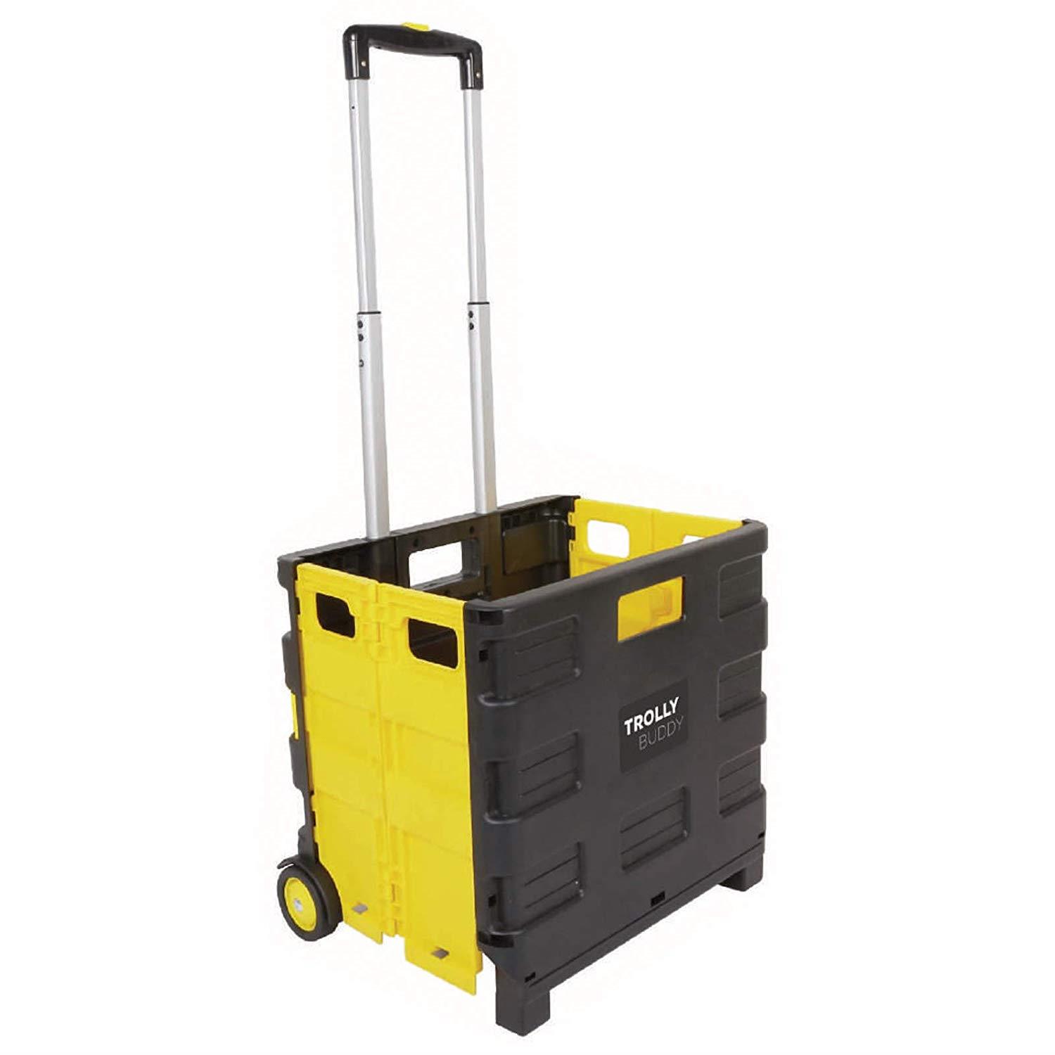 Folding Boot Cart Shopping Trolley Fold Up Storage Box Wheels Crate