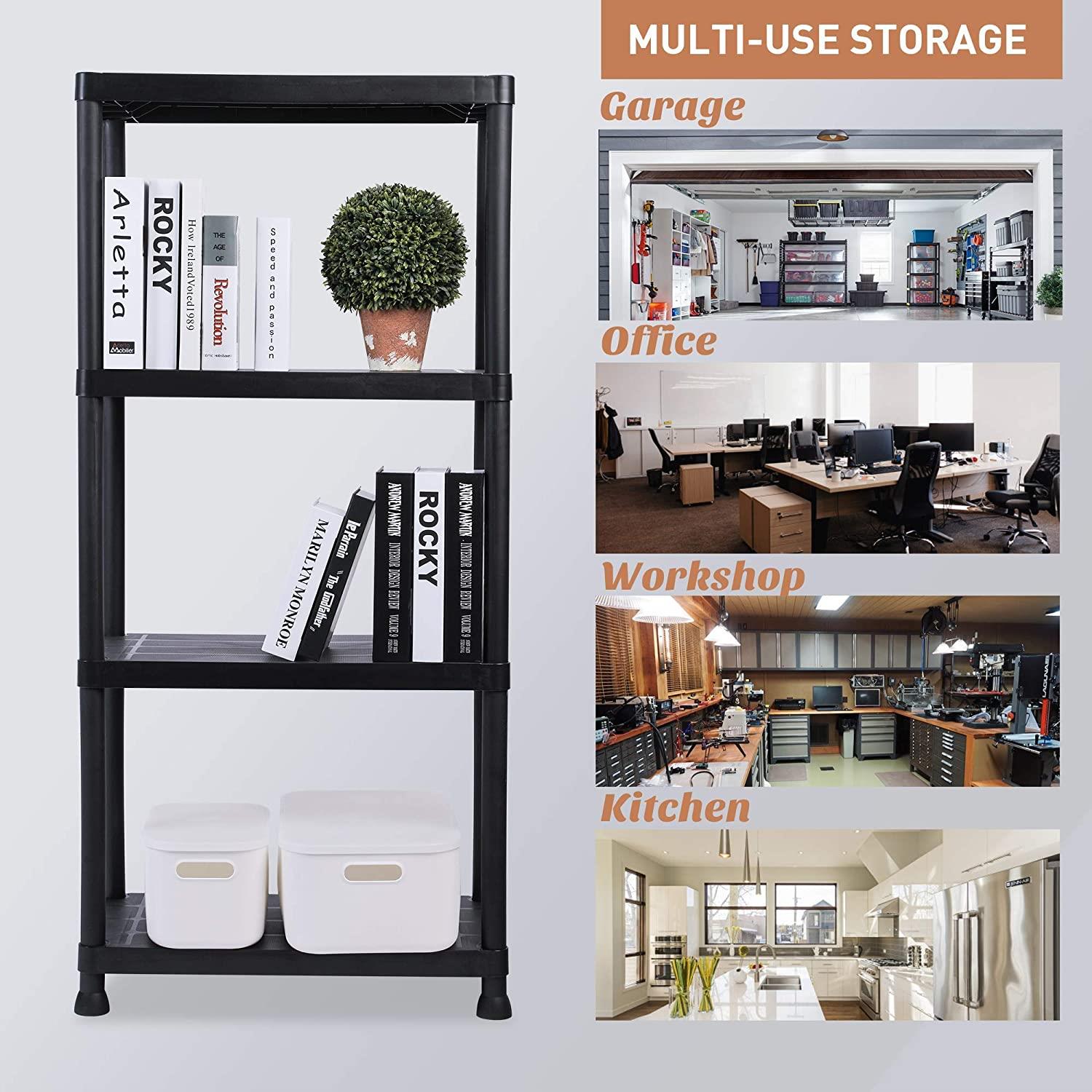 4/5 TIER PLASTIC SHELVING UNIT STORAGE RACKING SHELVES GARAGE WAREHOUSE