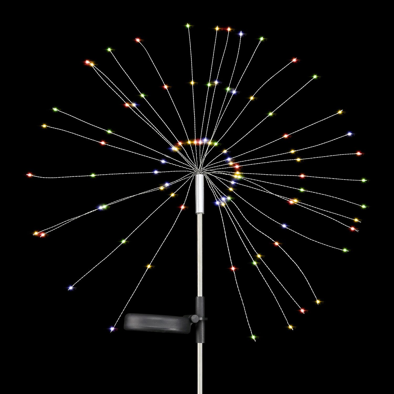 Solar 90 LED Stake Starburst Stick Firework Lights Garden Outdoor Multi