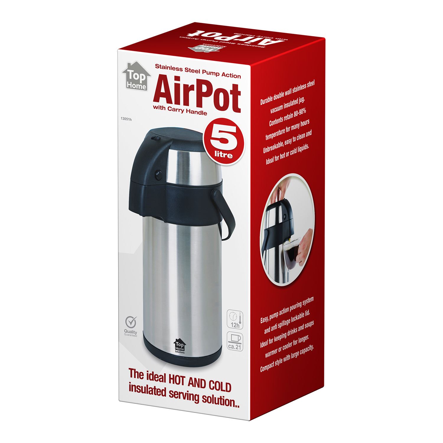 5 Litre Stainless Steel Pump Action Airpot Vacuum Flask Thermos Jug Air