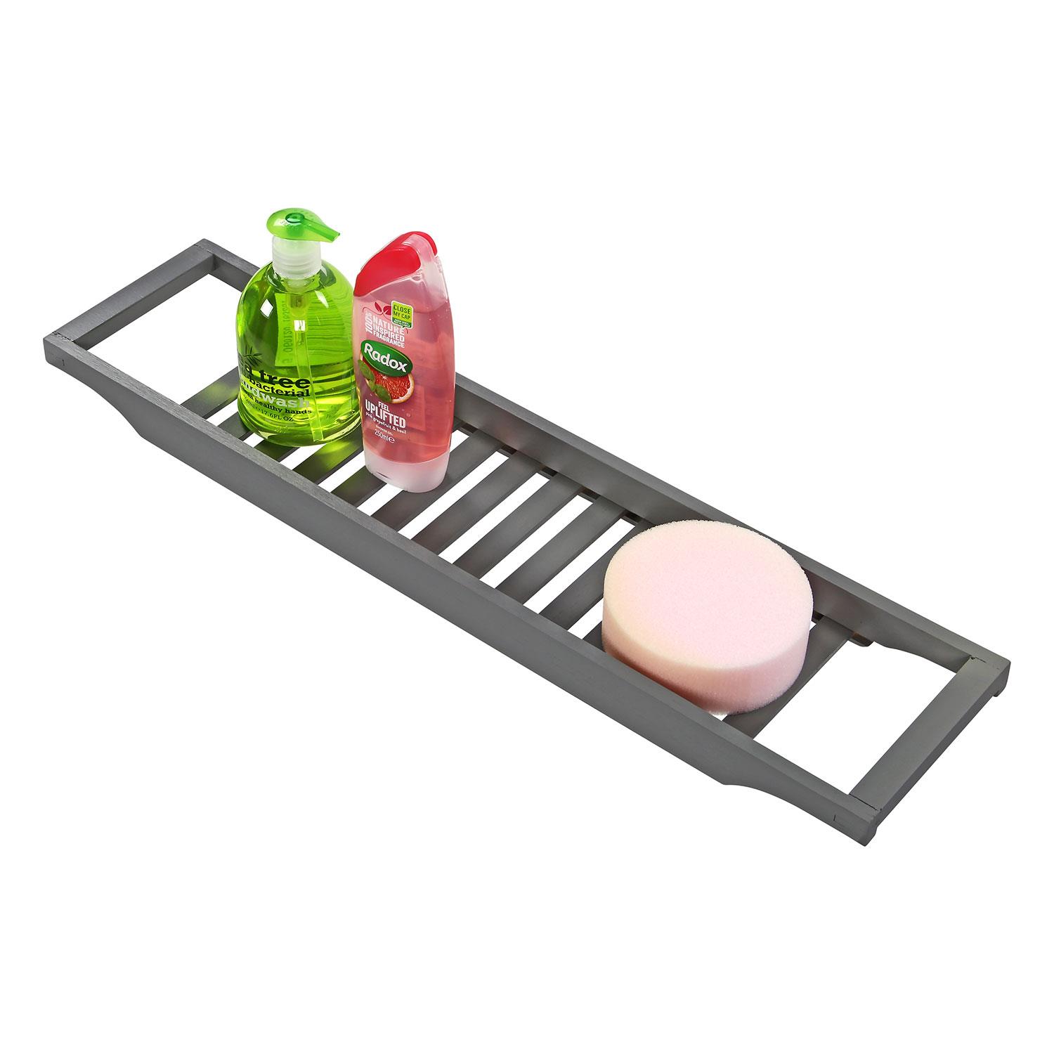 Bamboo Bath Tub Caddy Rack Wooden Bathroom Shelf Storage Caddy