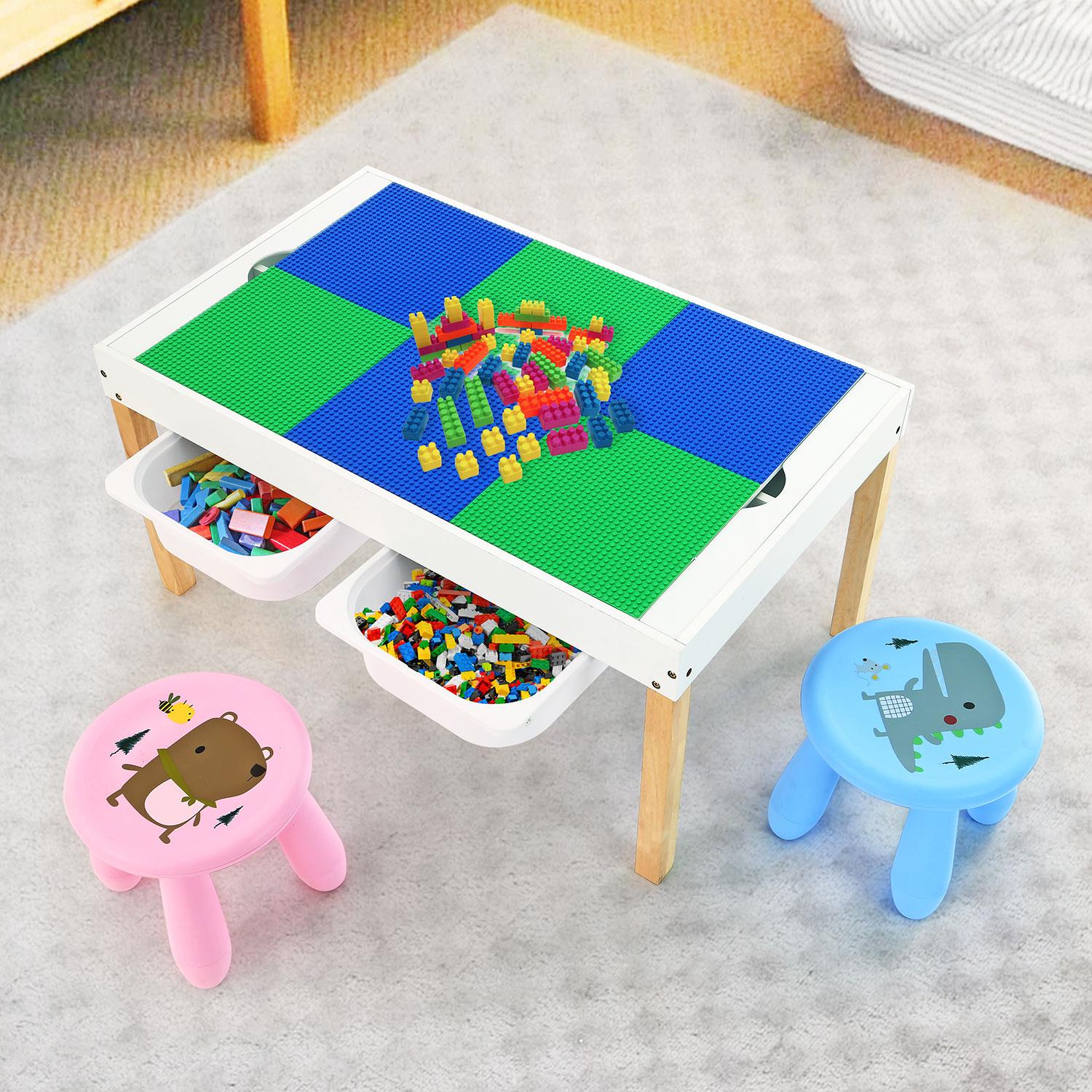 Kids Multi Purpose Wooden Activity Play Table & Stools Set With Storage