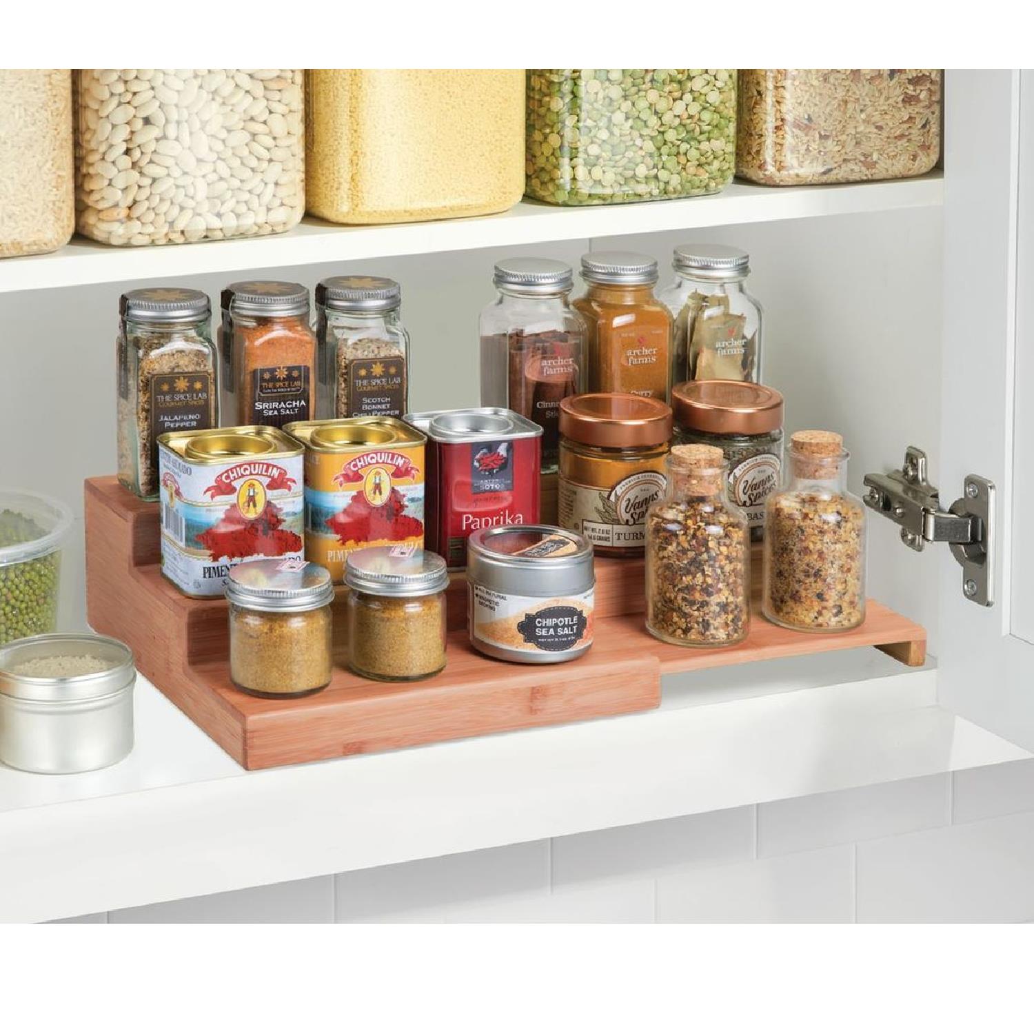 3 Tier Expandable Bamboo Spice Rack Step Shelf Organiser for Spices