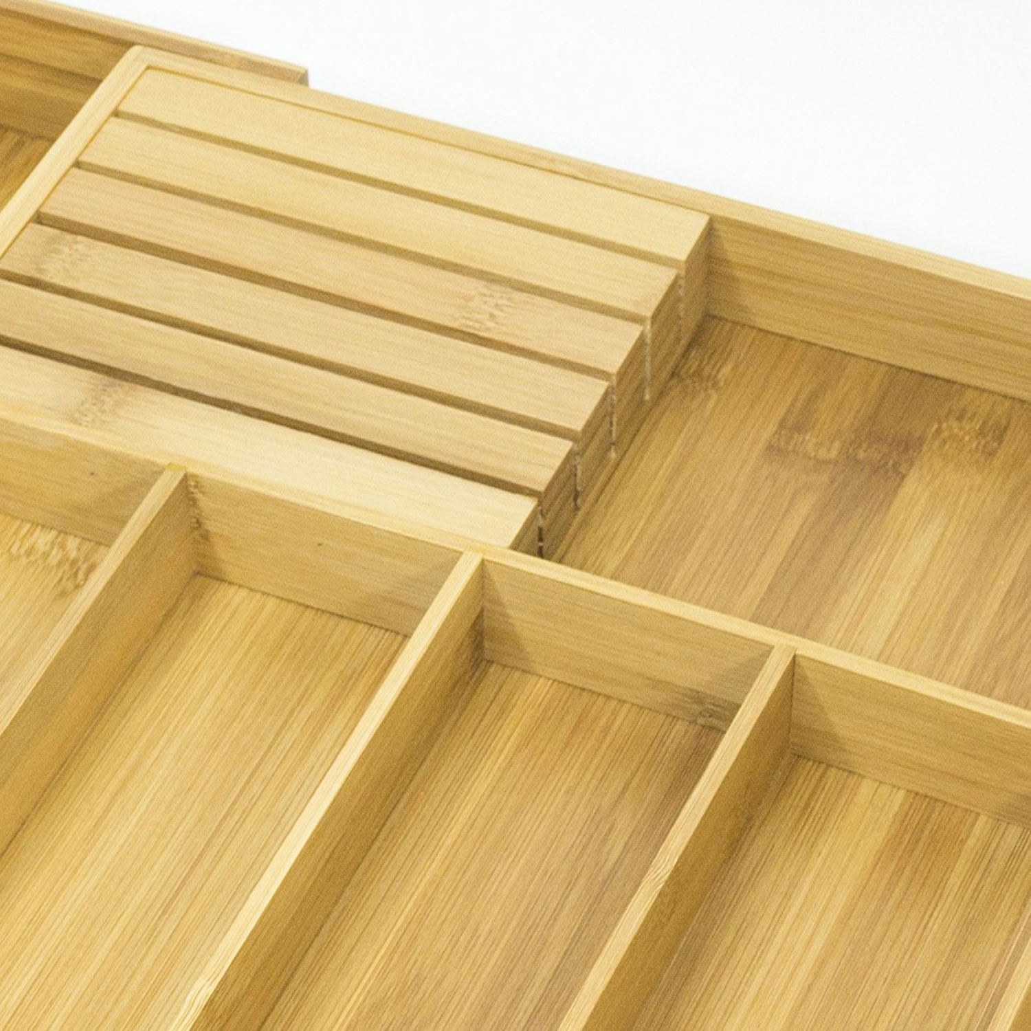 Bamboo Expandable Cutlery Tray Holder Tidy Drawer Organiser with Knife