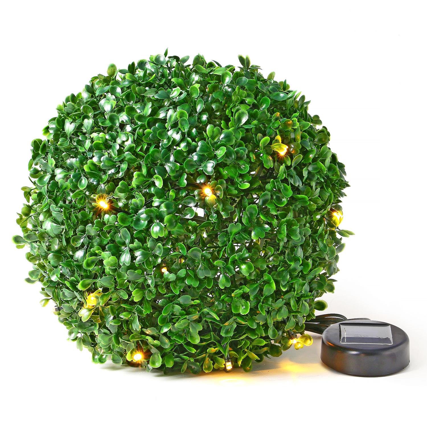 28cm Solar Powered LED Rose Topiary Ball Hanging Boxwood Garden Light Ornament
