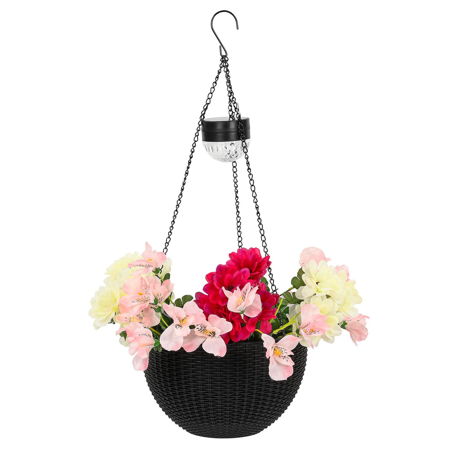 Rattan Effect Solar Hanging LED Basket Light Outdoor Garden Flower Planter New
