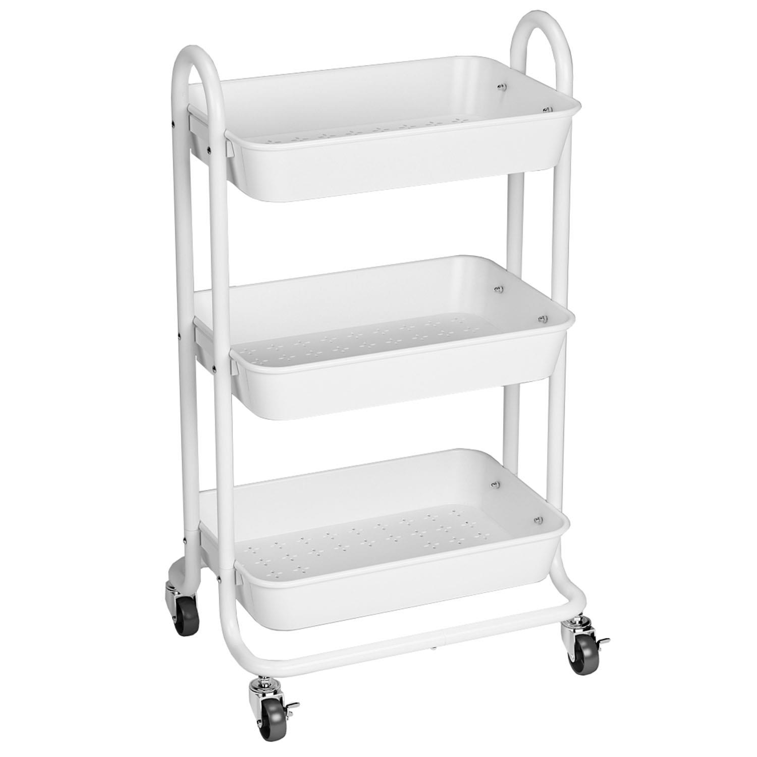 3 Tier Kitchen Storage Trolley Cart Utility Rolling Rack Tray Shelf on Wheels eBay